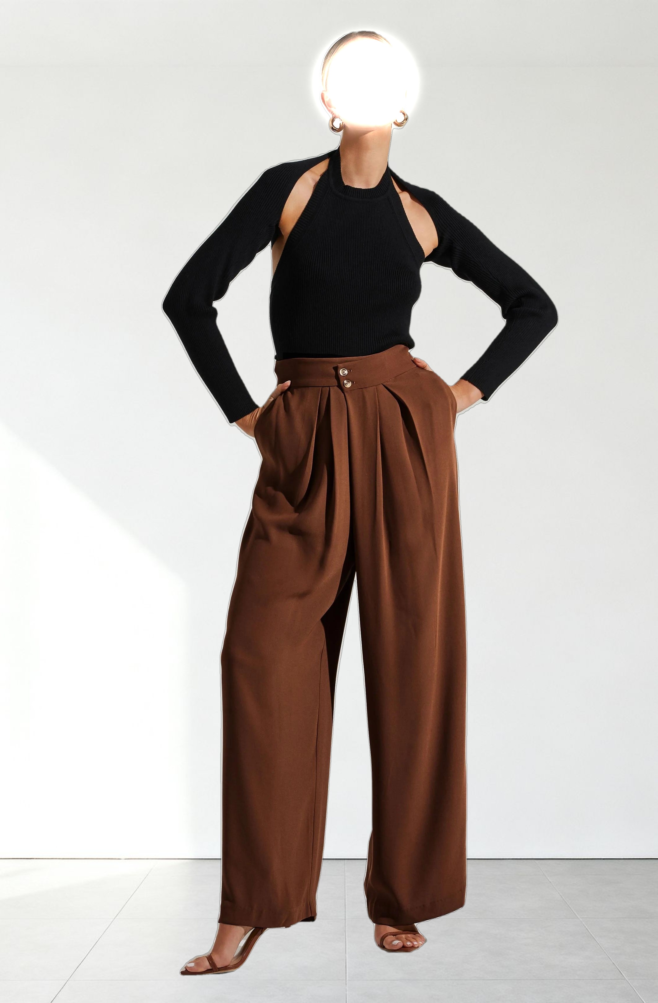Boyfriend Criss Cross Pleated Wide Leg Pants