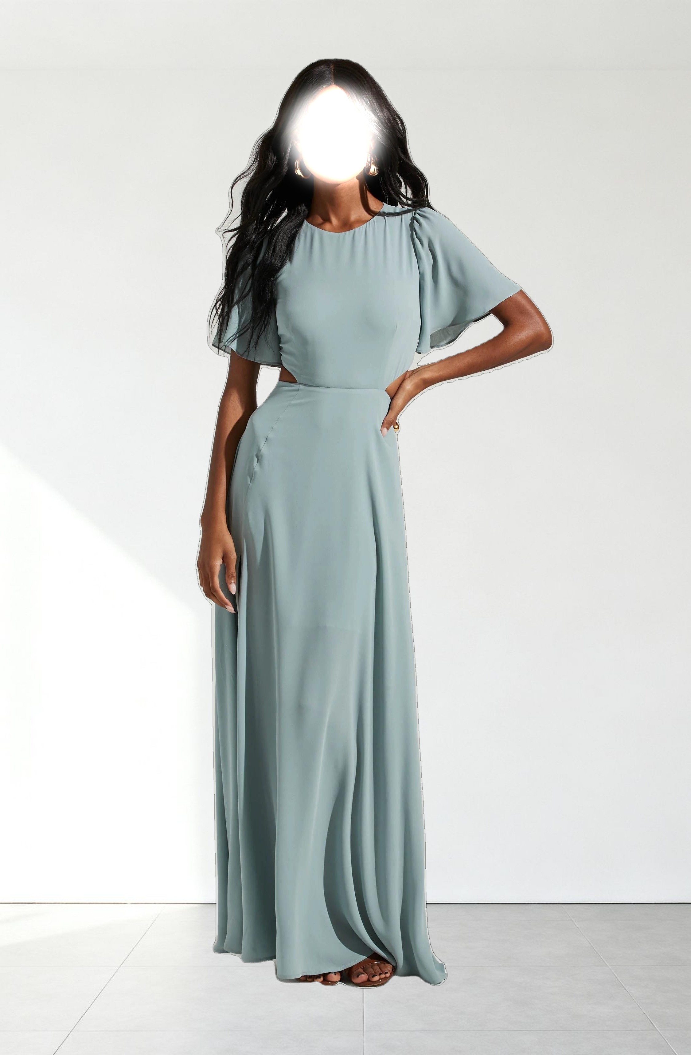 Katrina Flutter Sleeve Back Cutout Maxi Dress