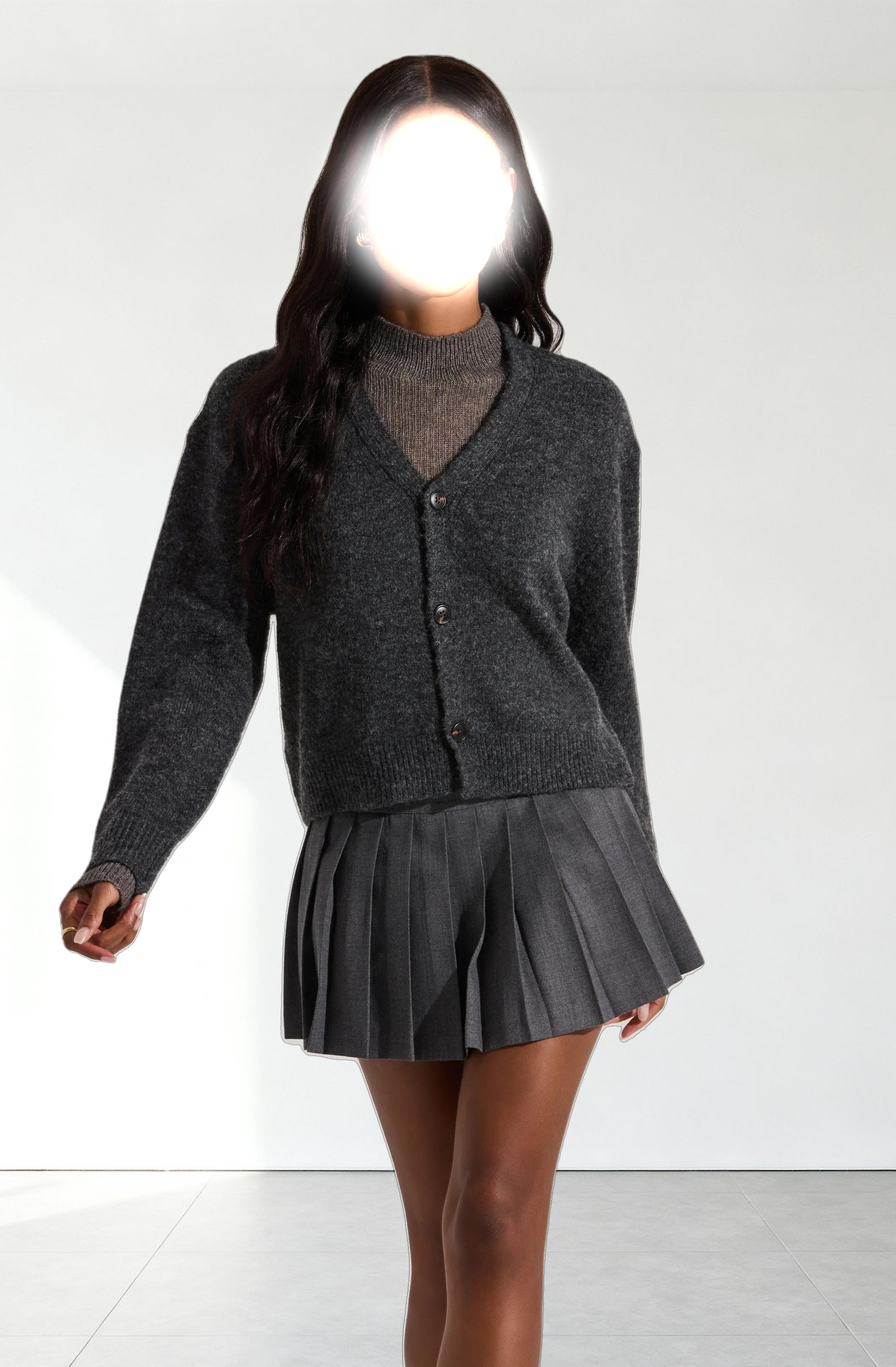 Layered Turtleneck Cardigan Sweater