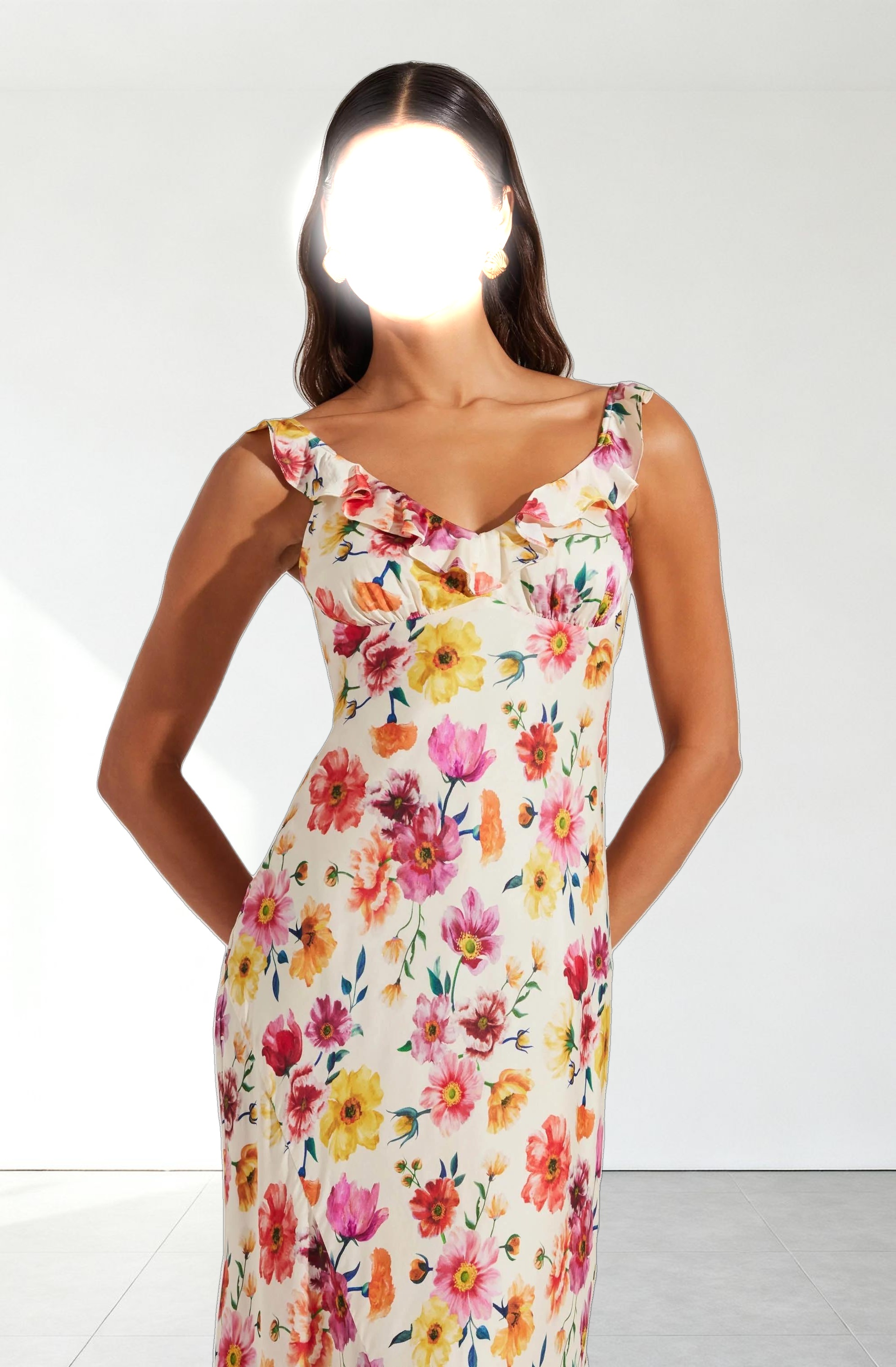 Zoie Floral Satin Ruffle Dress