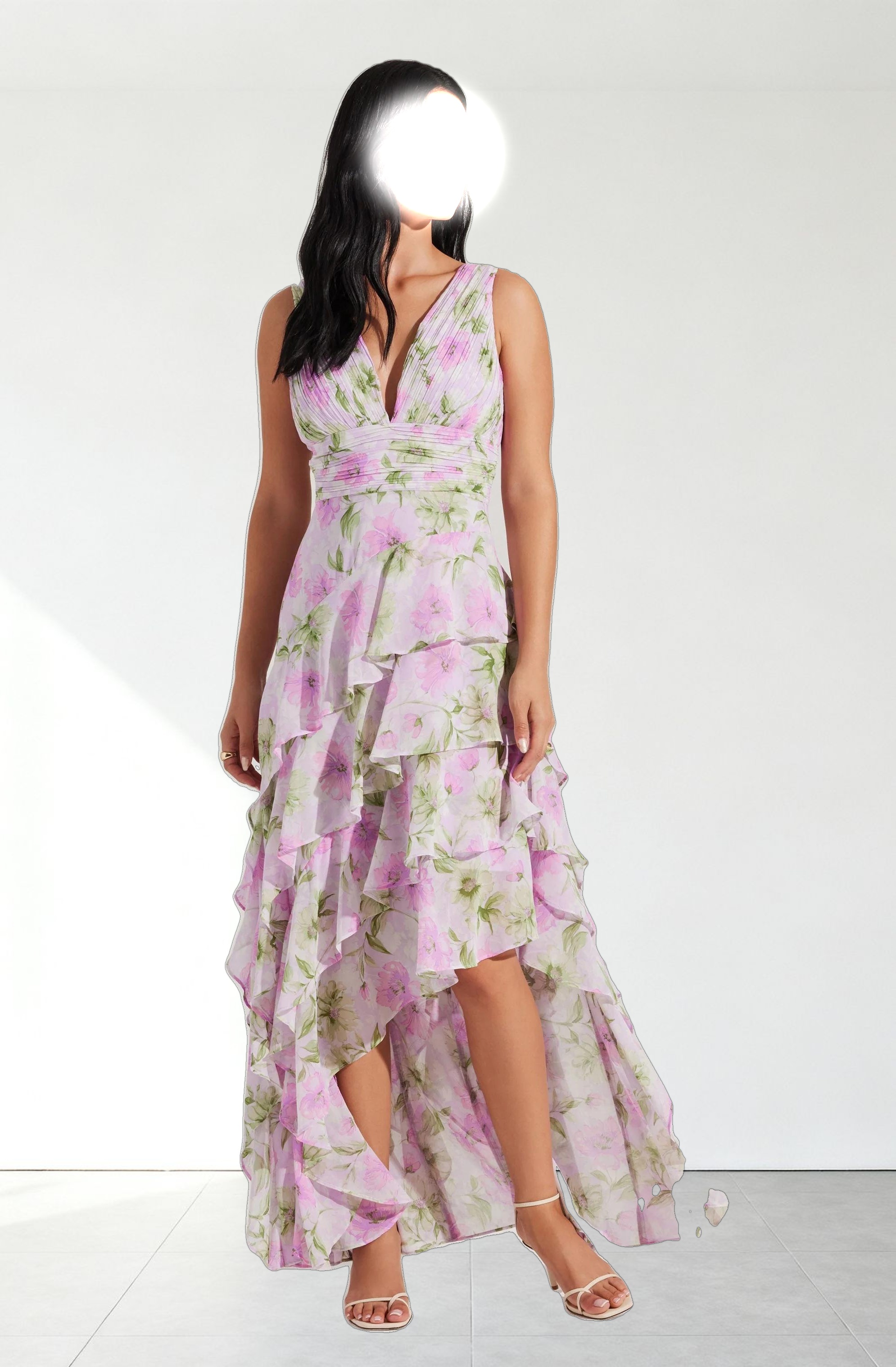 Cytherea Asymmetric Ruffle Midi Dress