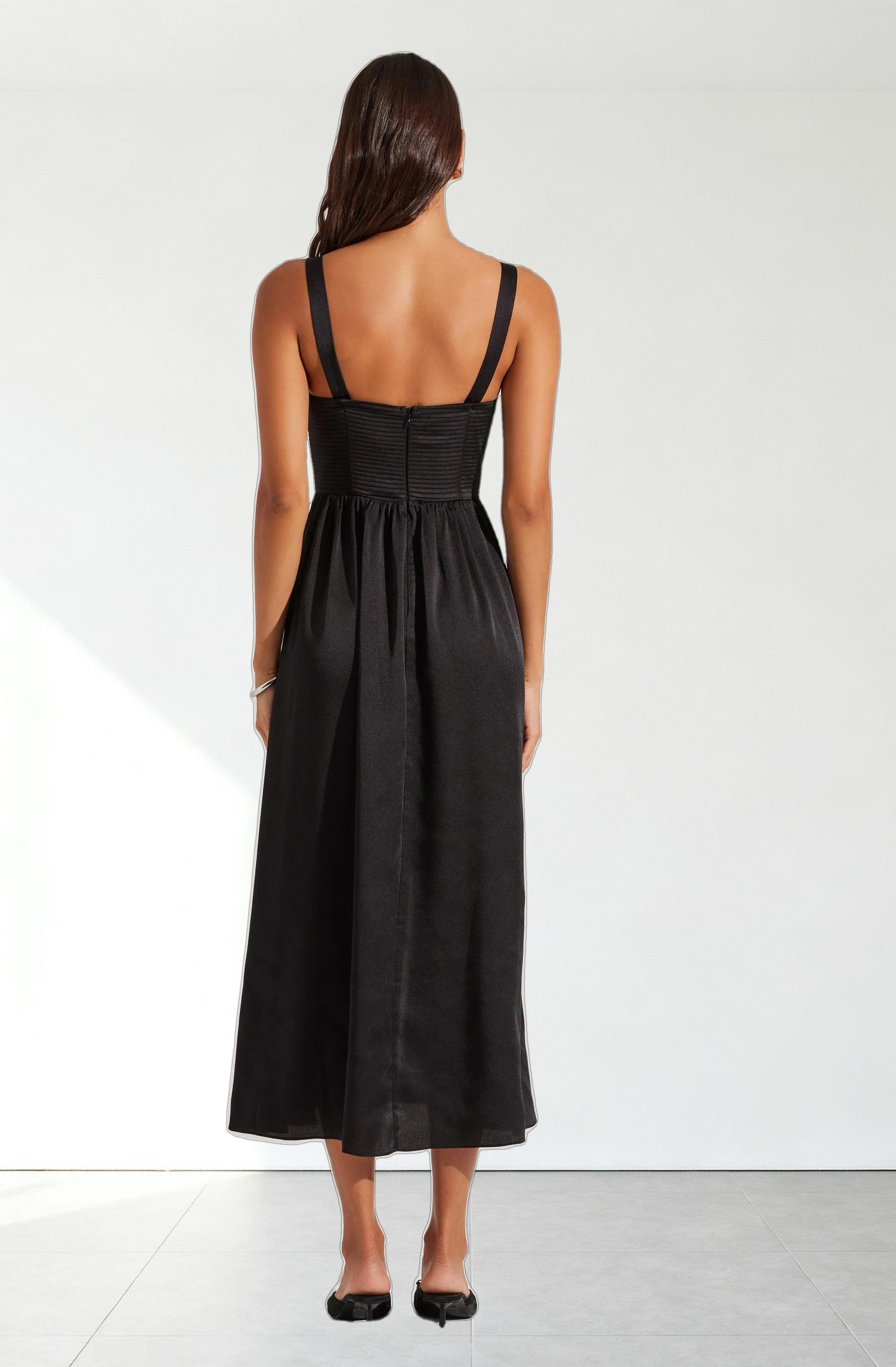 Pleated Bustier Midi Dress