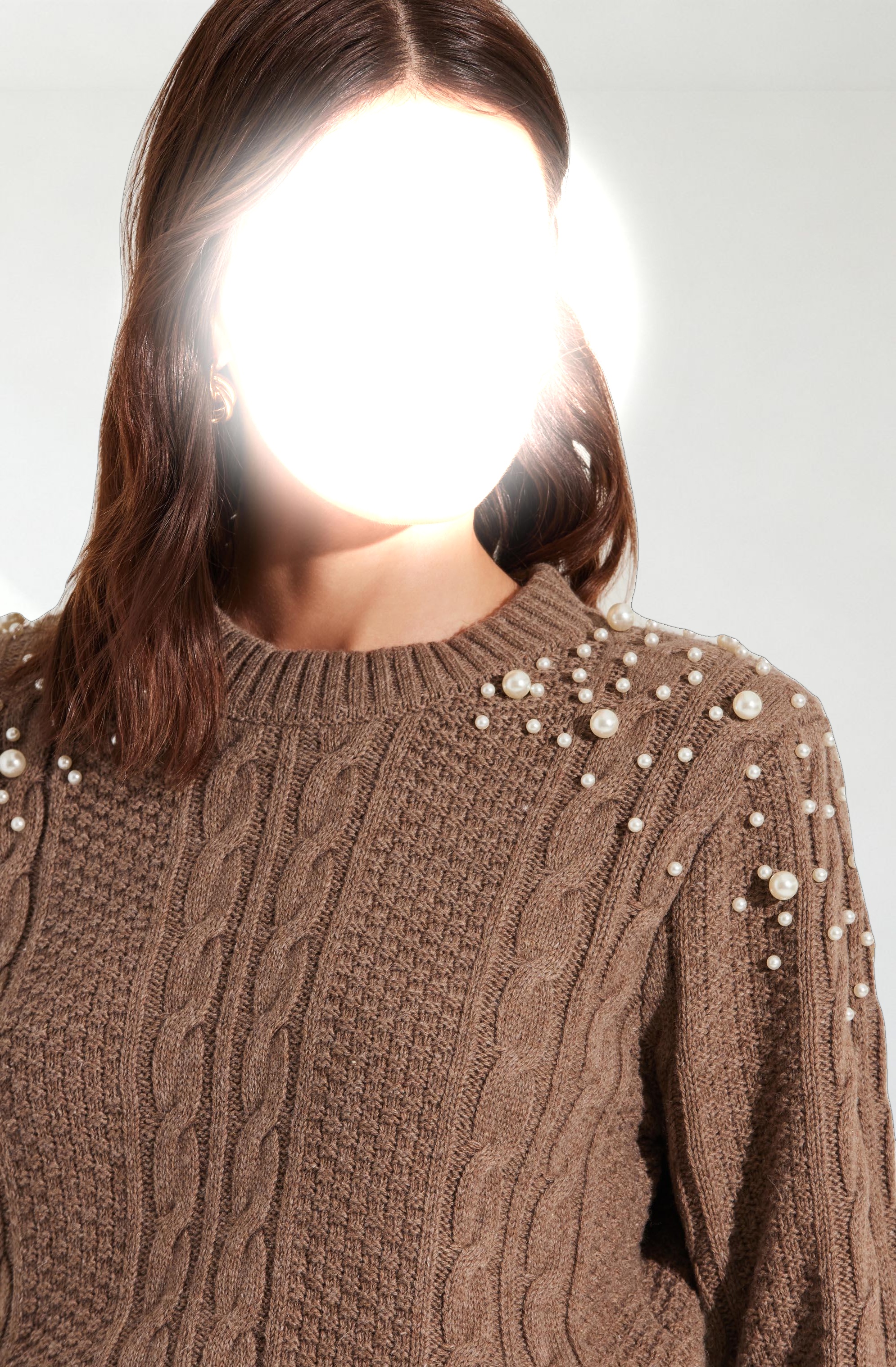 Pearl Embellished Cable Knit Sweater