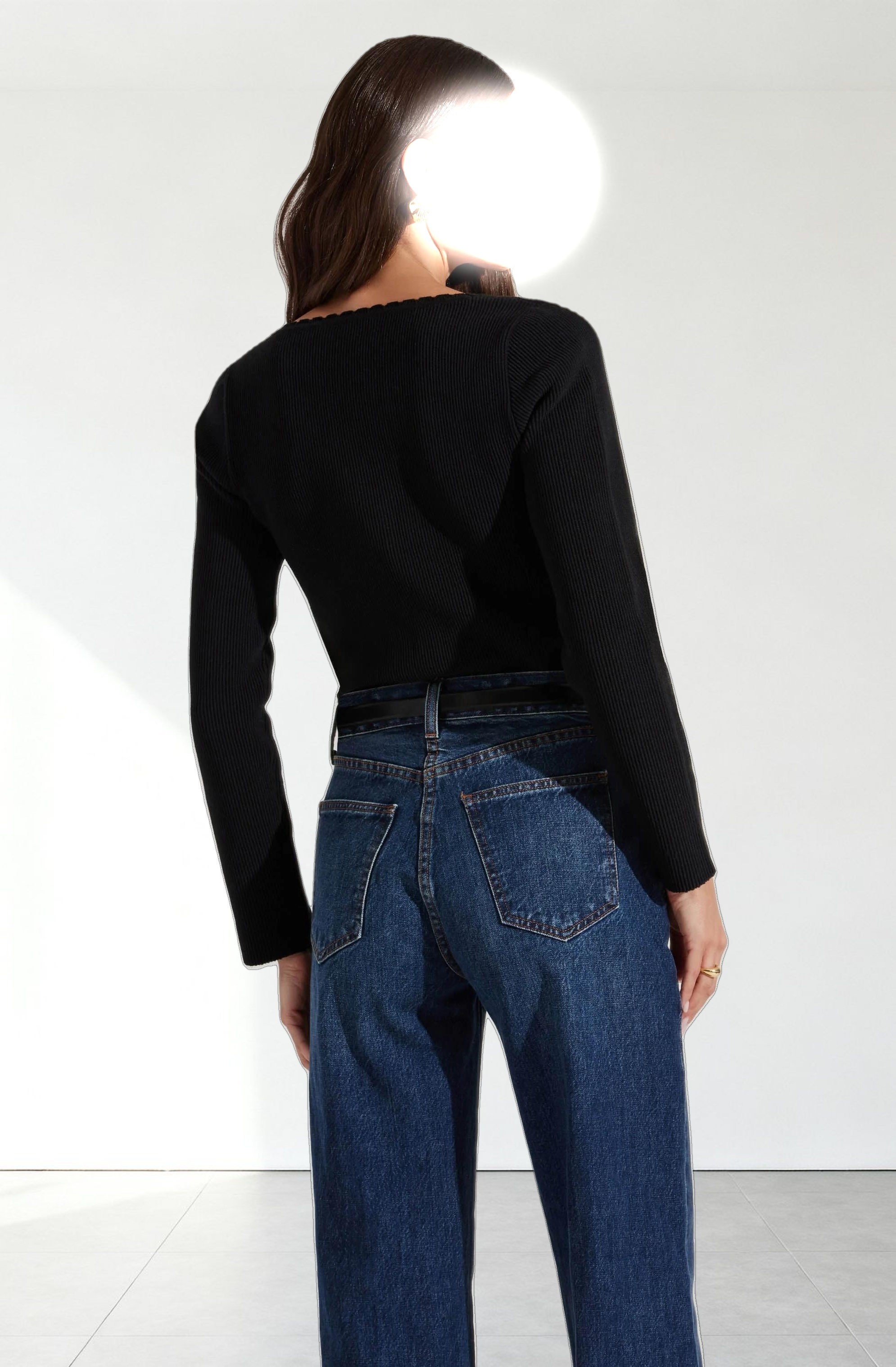 Scallop Trim Ribbed Knit Top