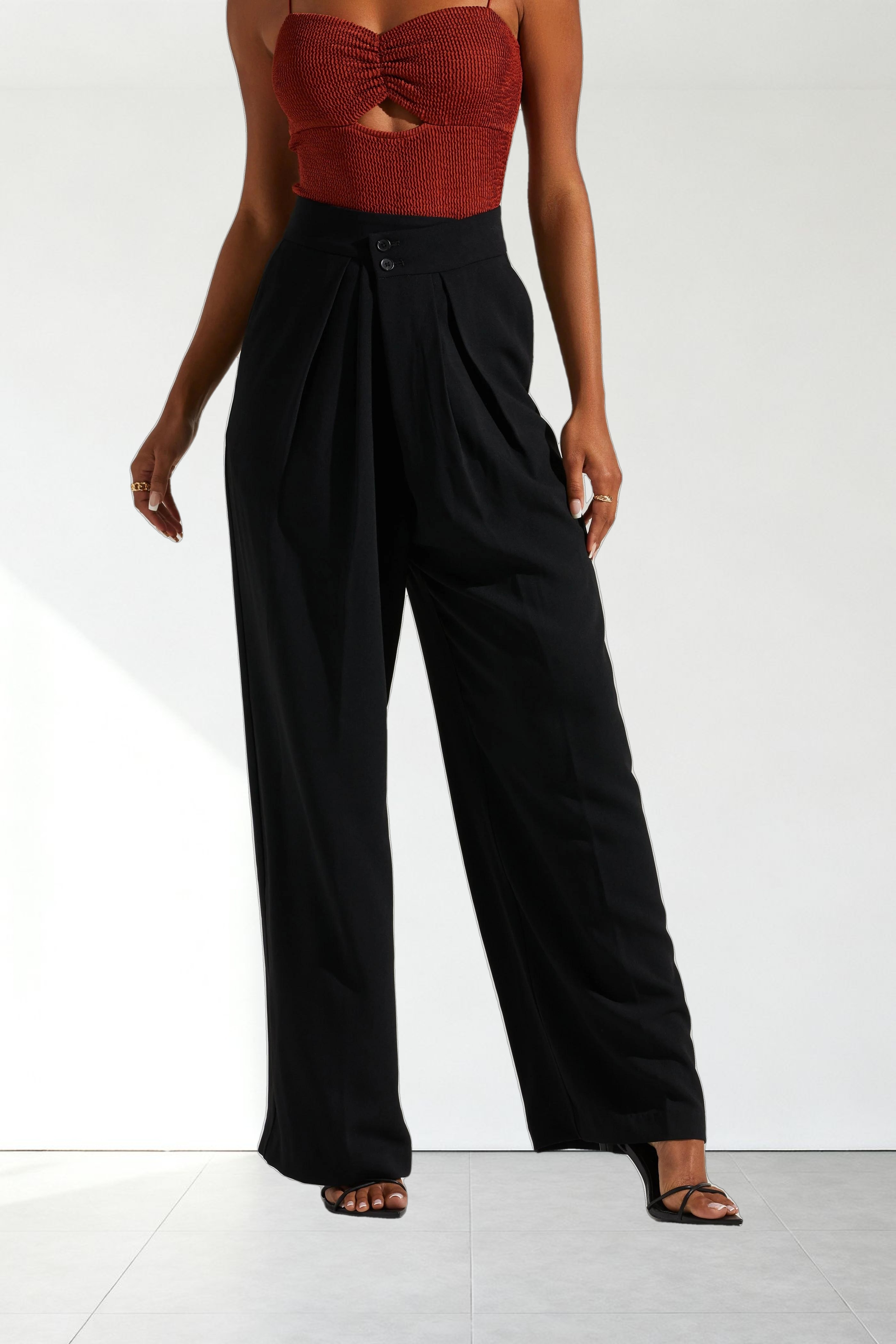 Boyfriend Criss Cross Pleated Wide Leg Pants