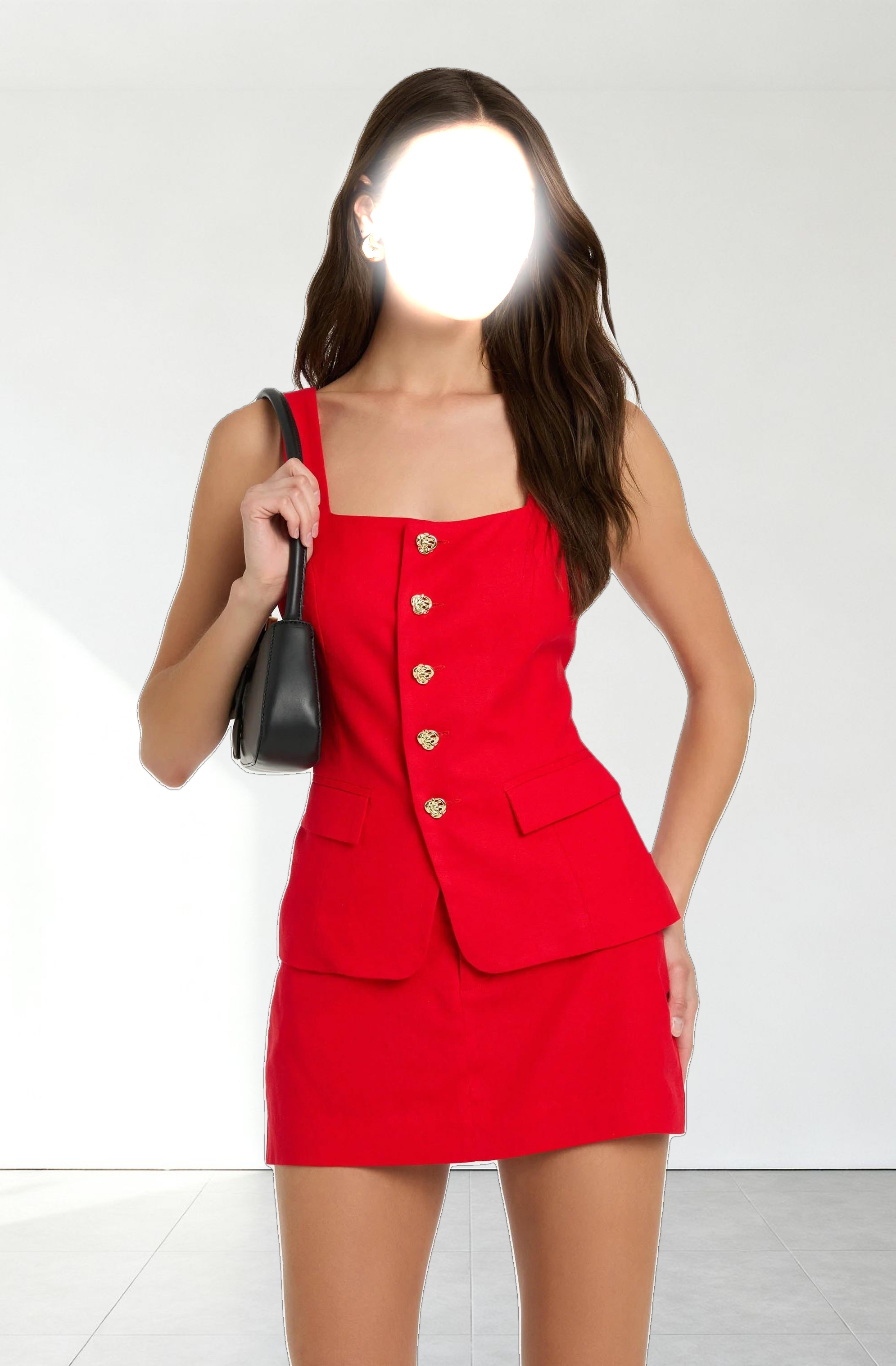 Button Front Square Neck Vest
