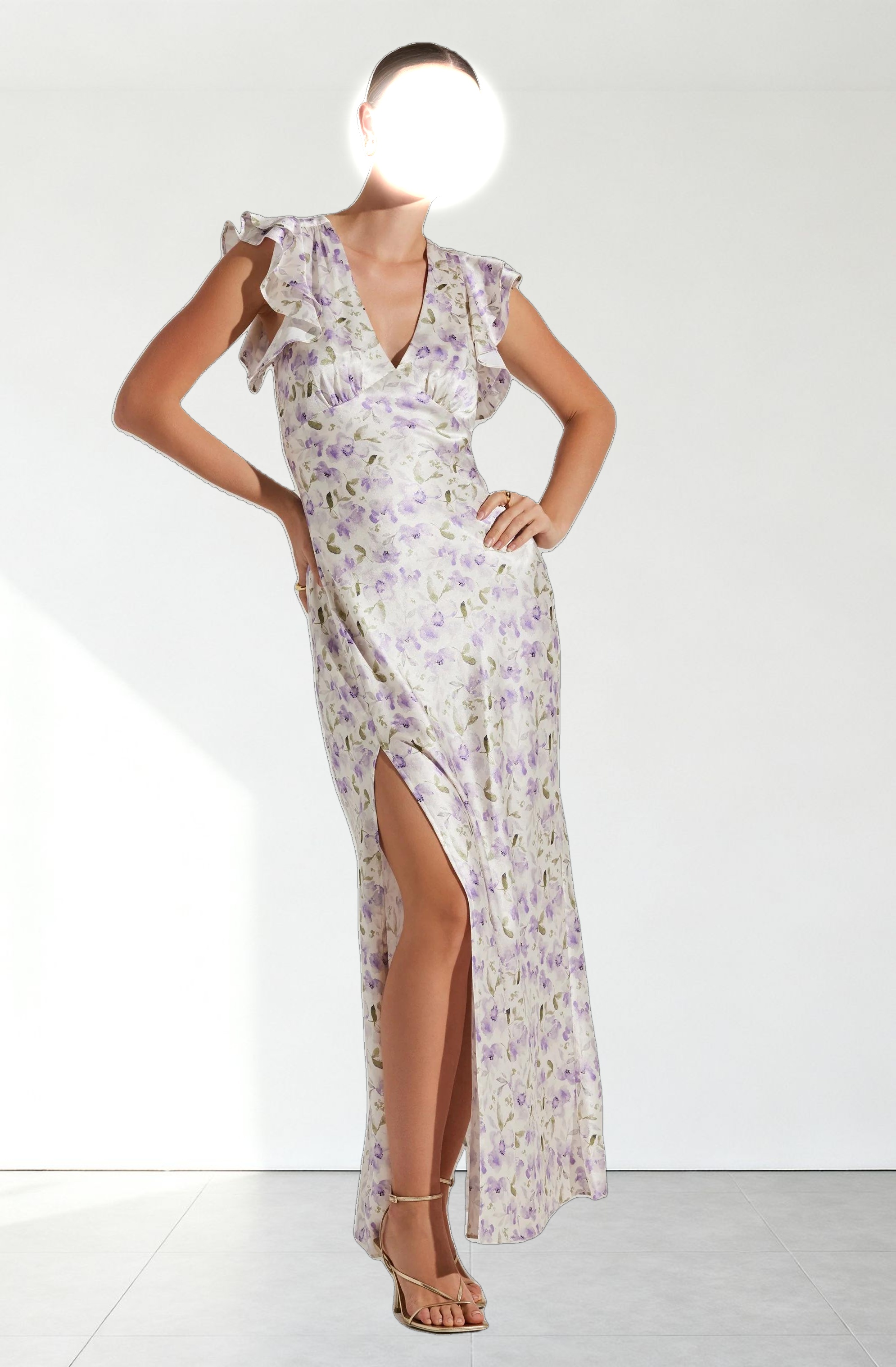 Satin Flutter Sleeve Maxi Dress