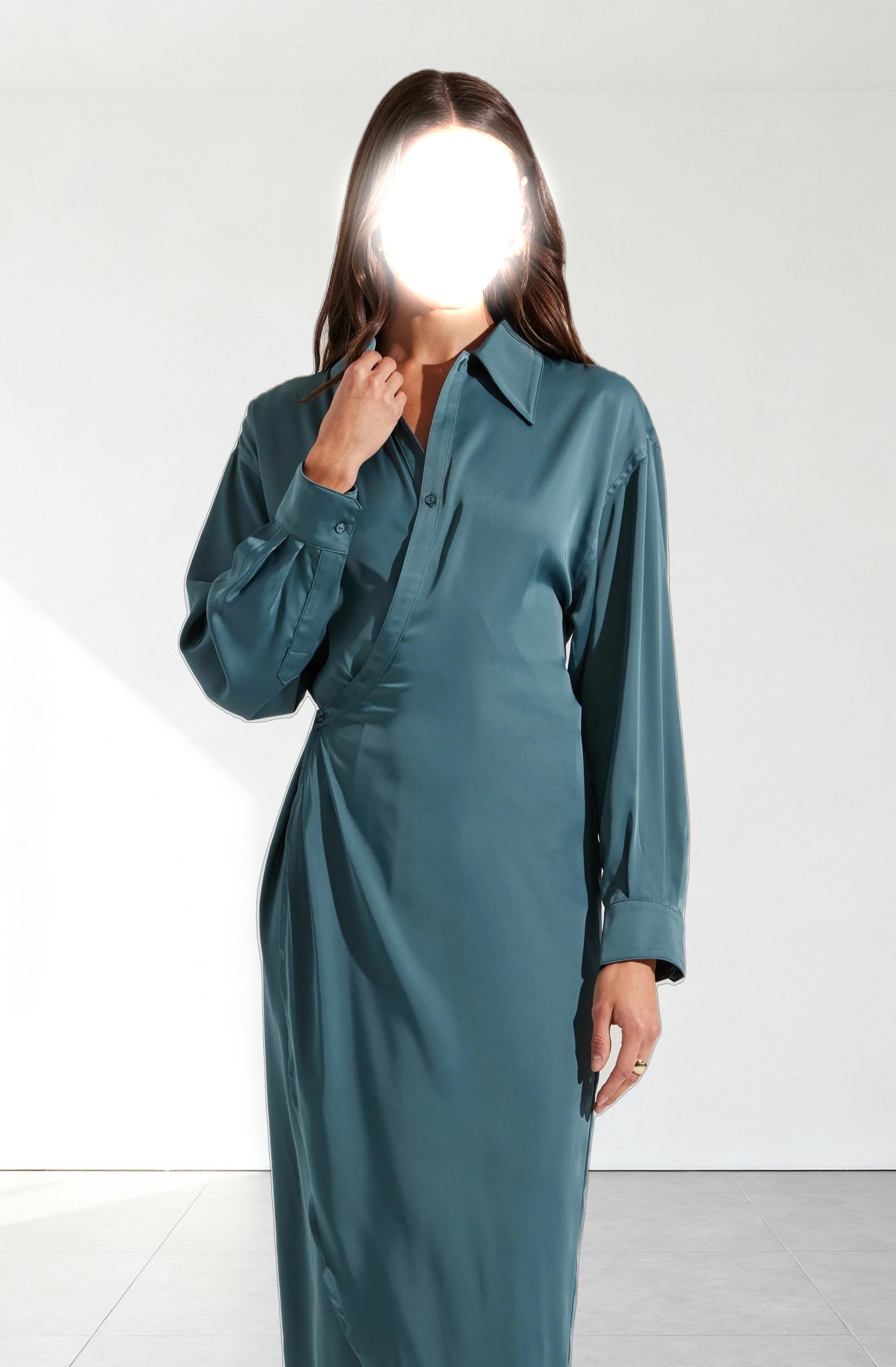 Ira Satin Wrap Shirt Dress