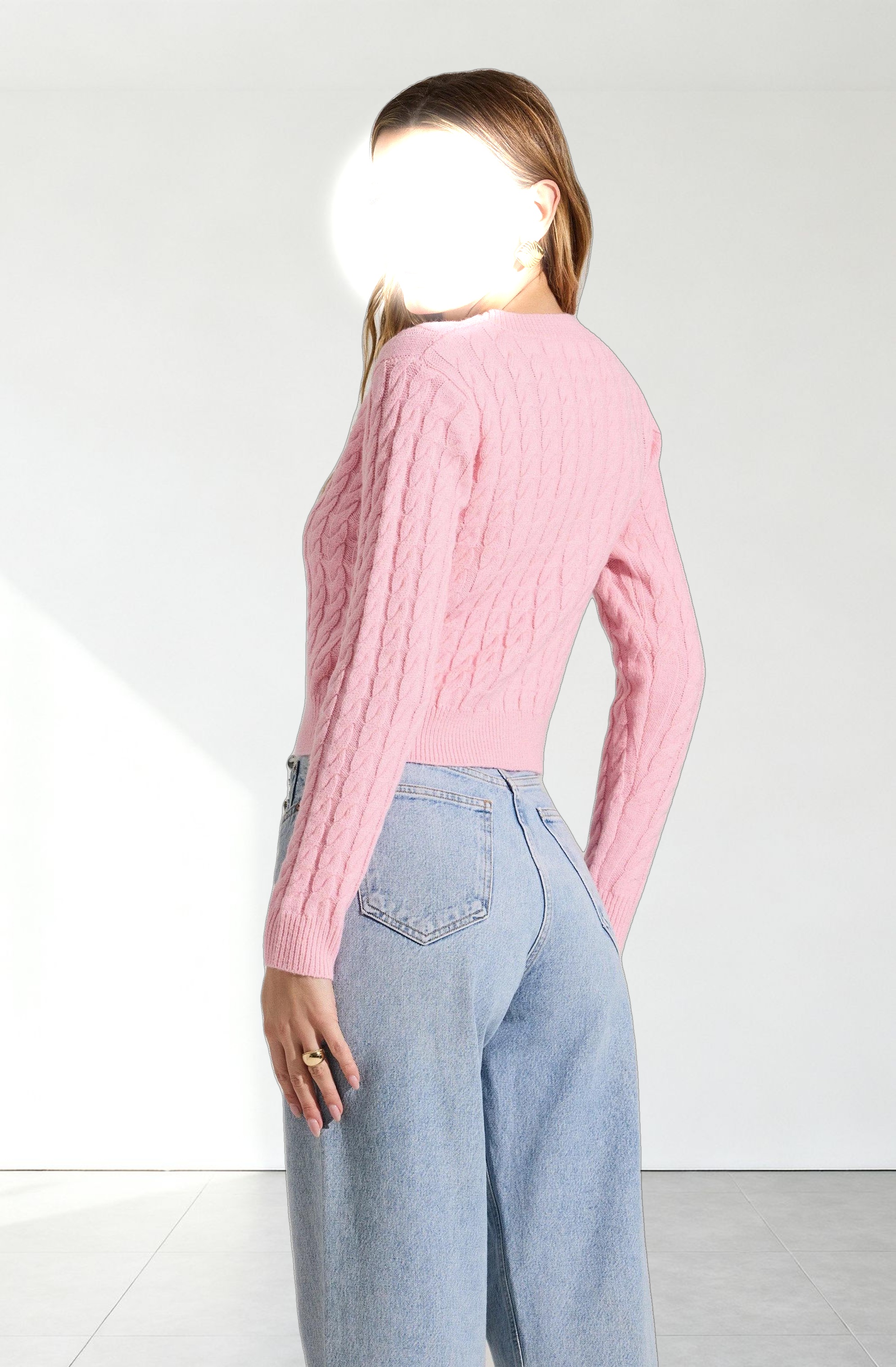 Pearl Button Cable Knit Cardigan