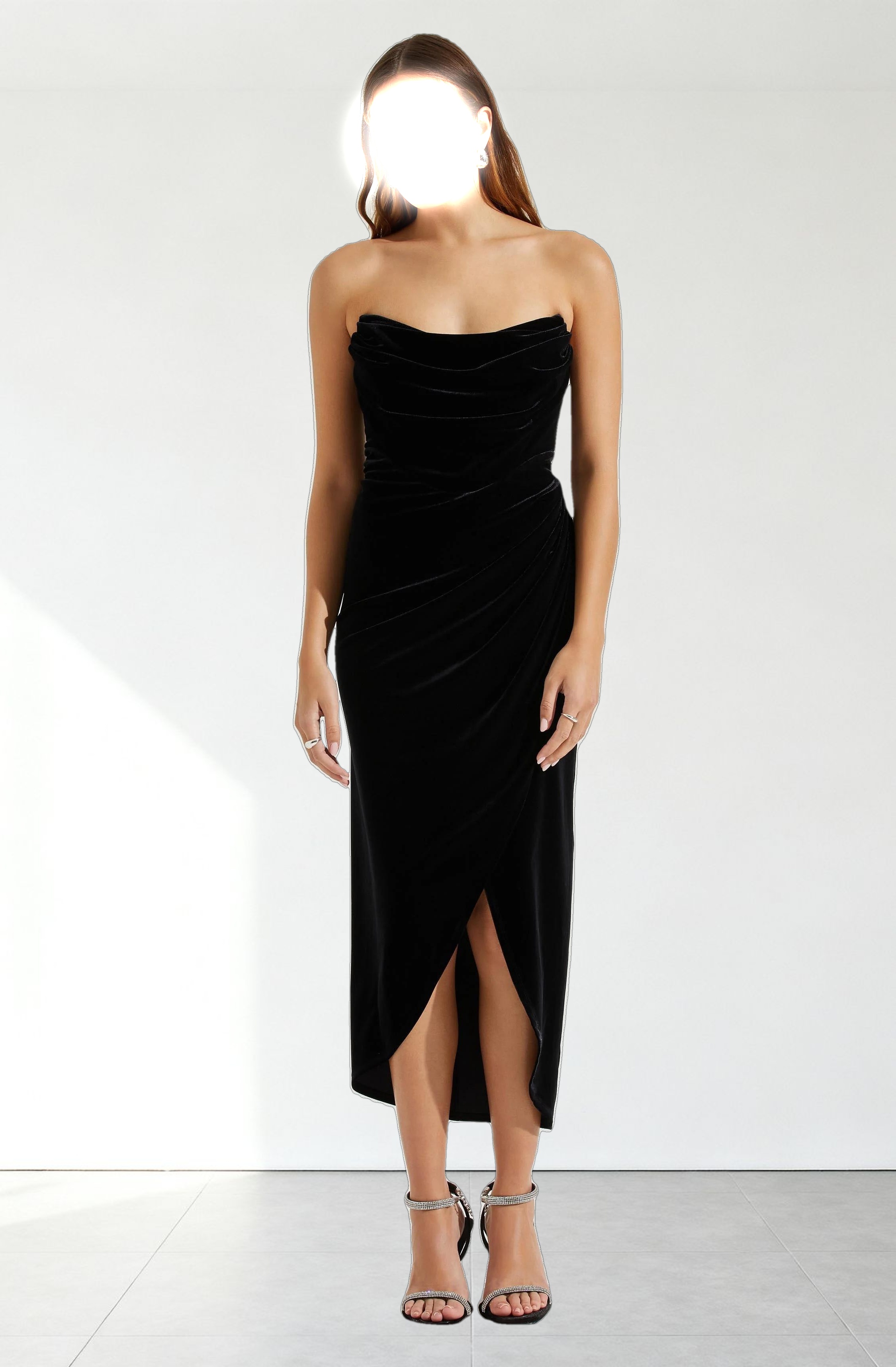 Meghan Velvet Draped Midi Dress