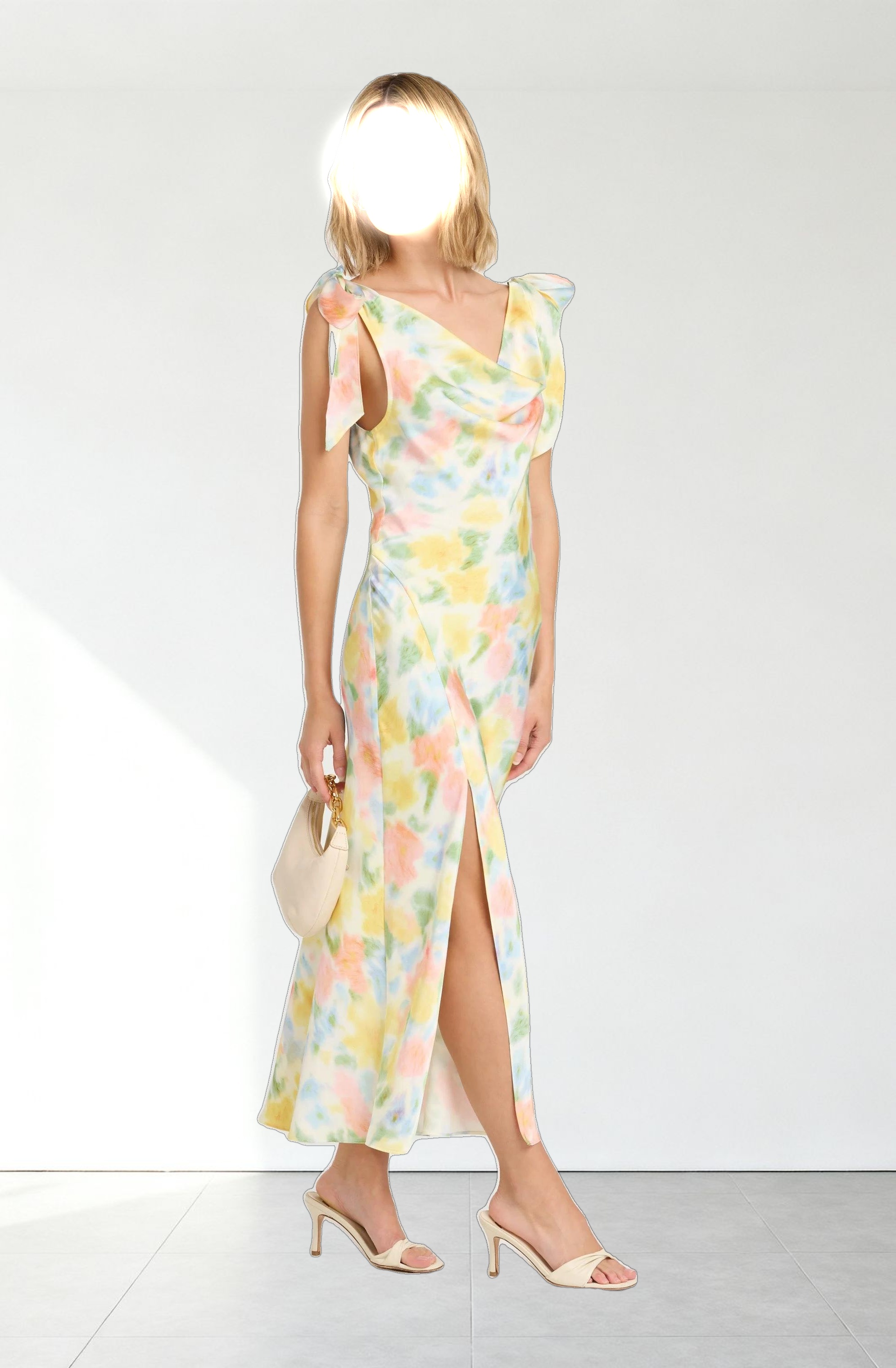 Allexina Satin Cowl Neck Midi Dress