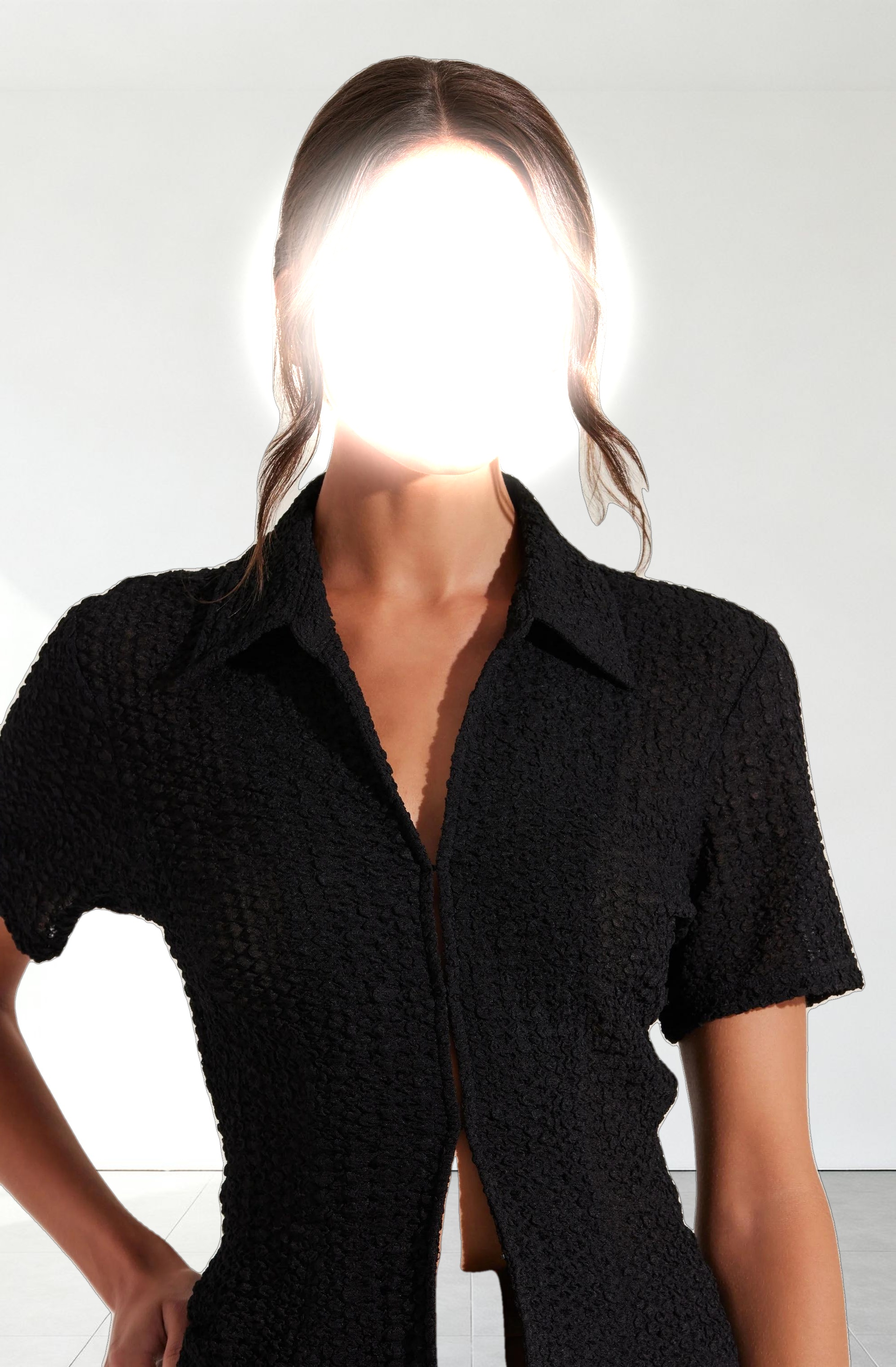 Textured Collared Hook-Closure Top