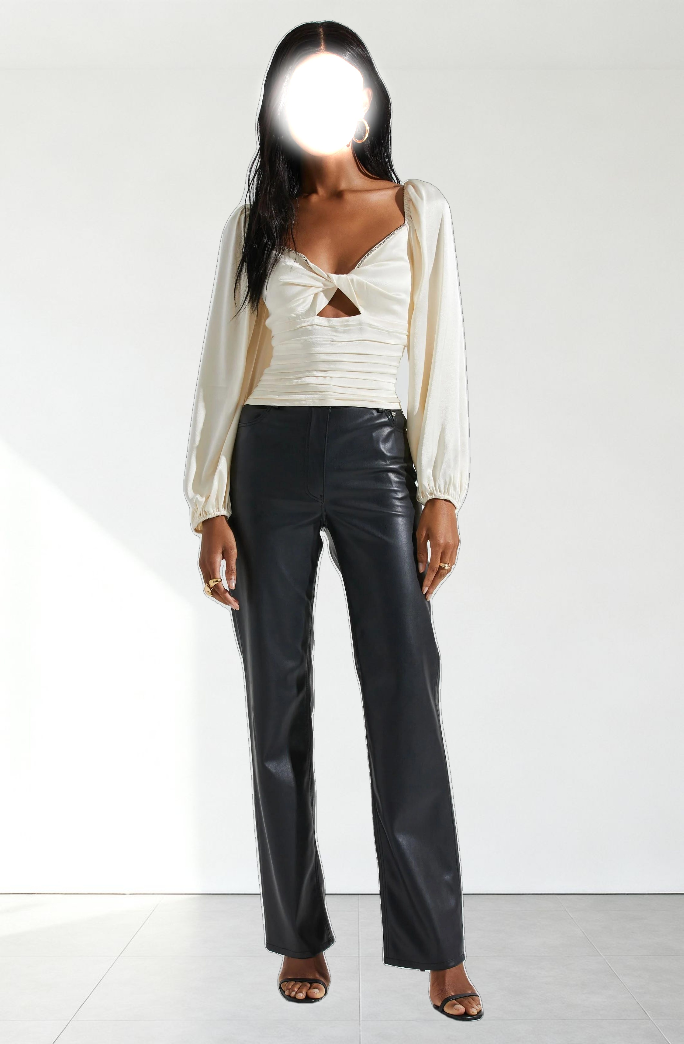 Yamuna Rhinestone Trim Long Sleeve Top