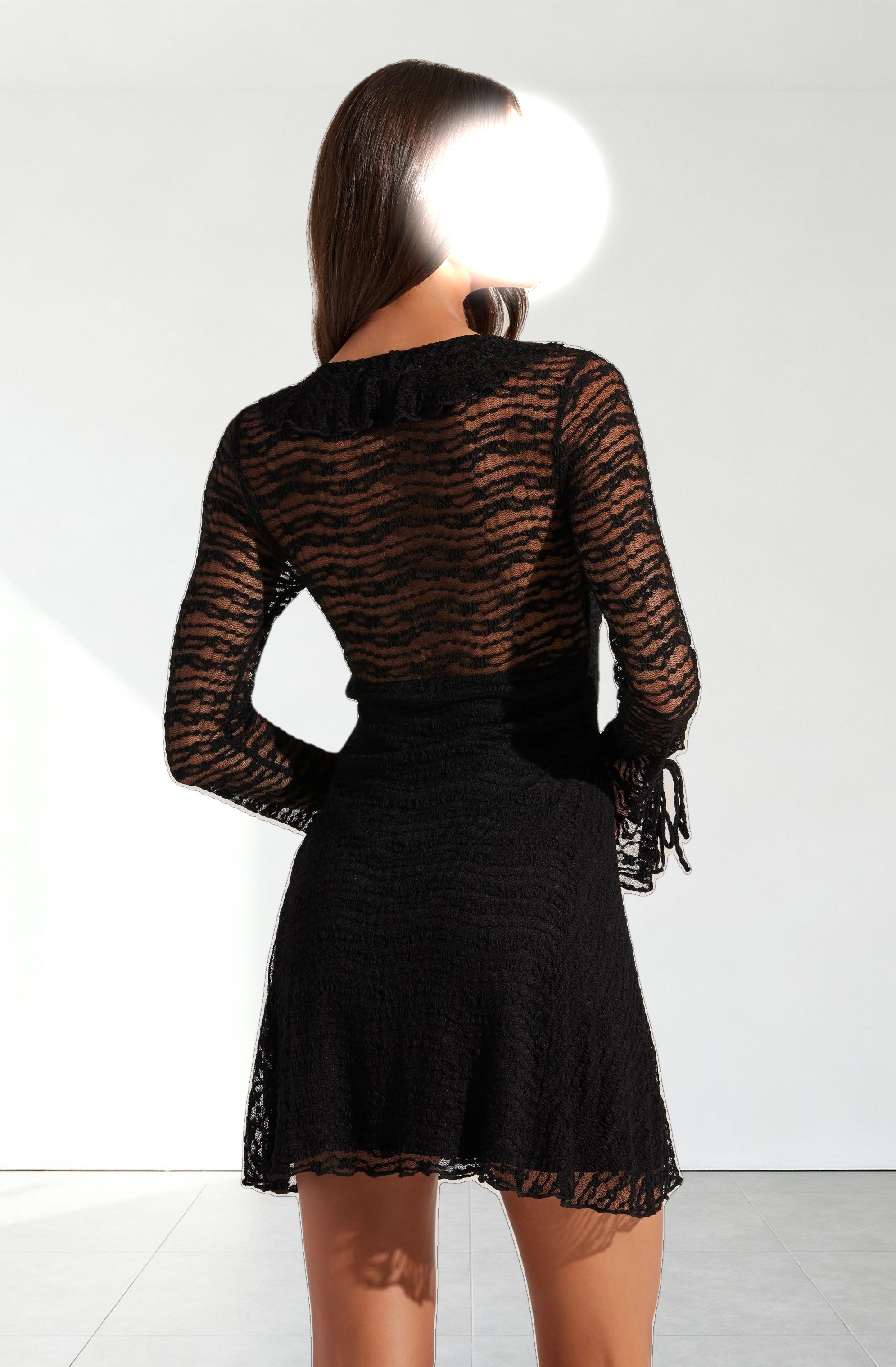 Ruffle V-Neck Lace Mini Dress