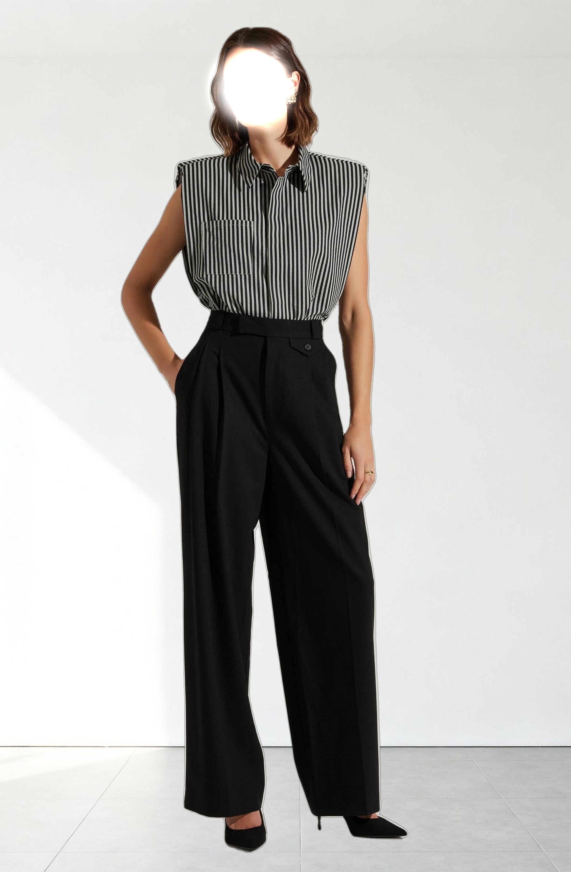 Elswyth Padded Shoulder Button-Up Top