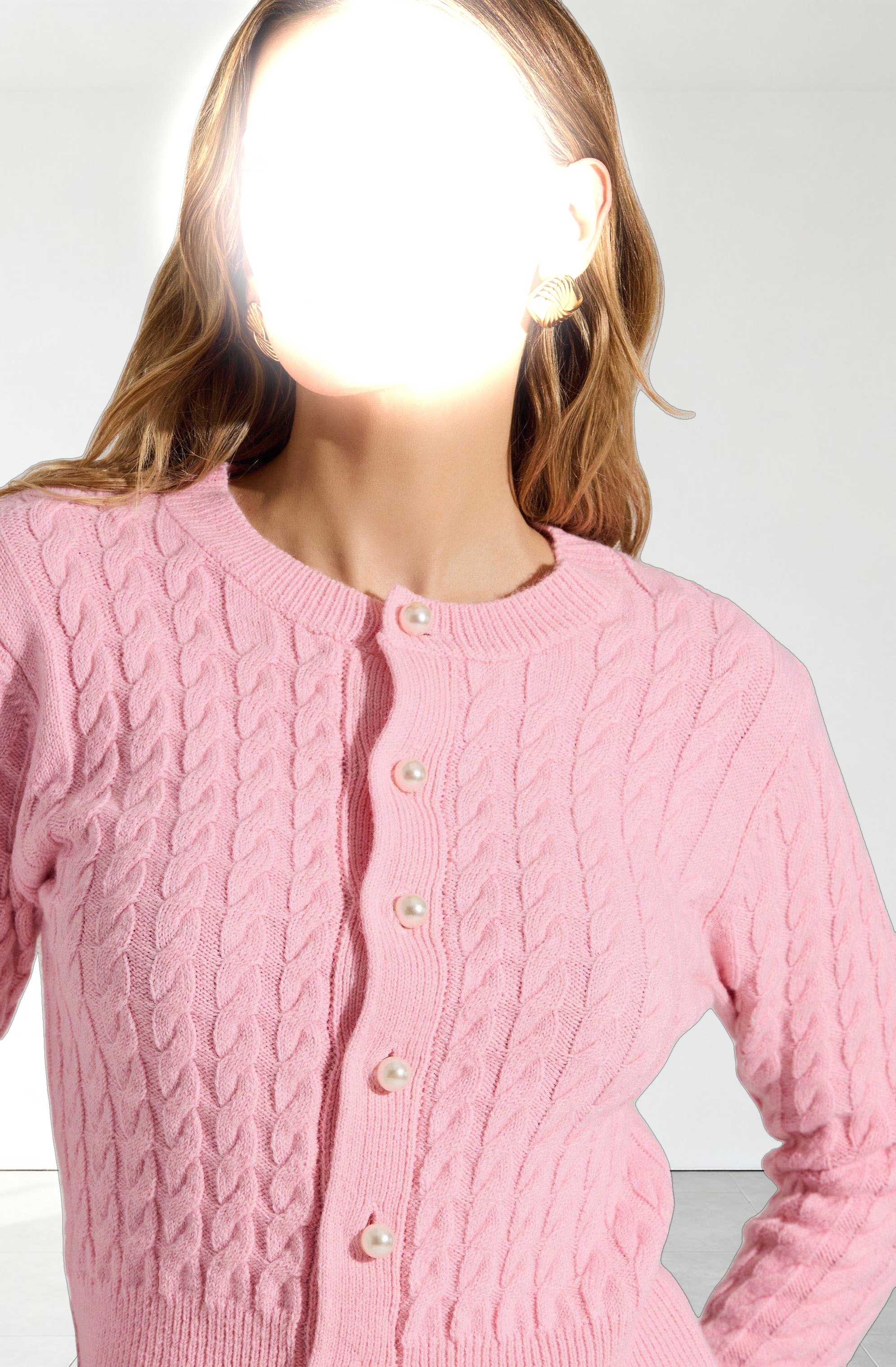 Pearl Button Cable Knit Cardigan