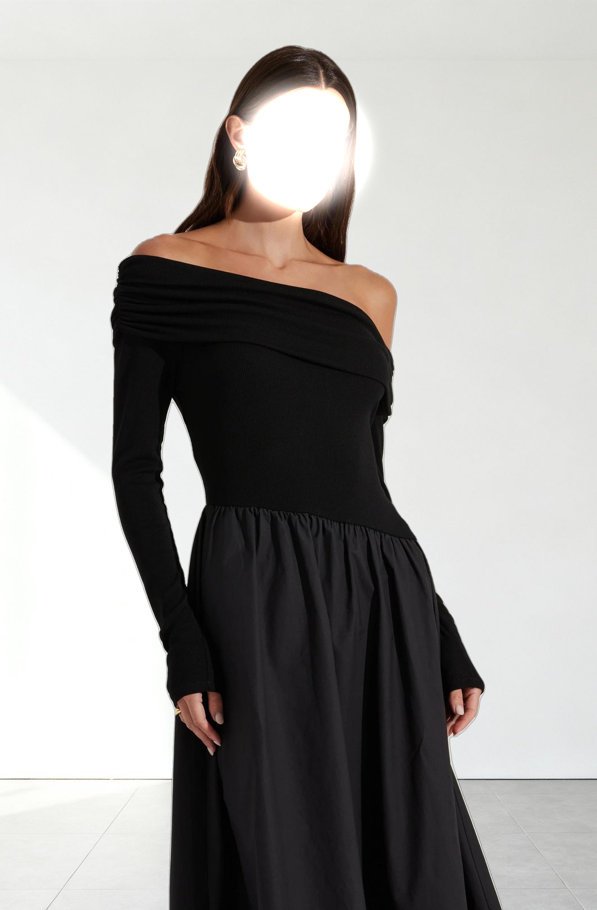 Mixed Media Off Shoulder Dress