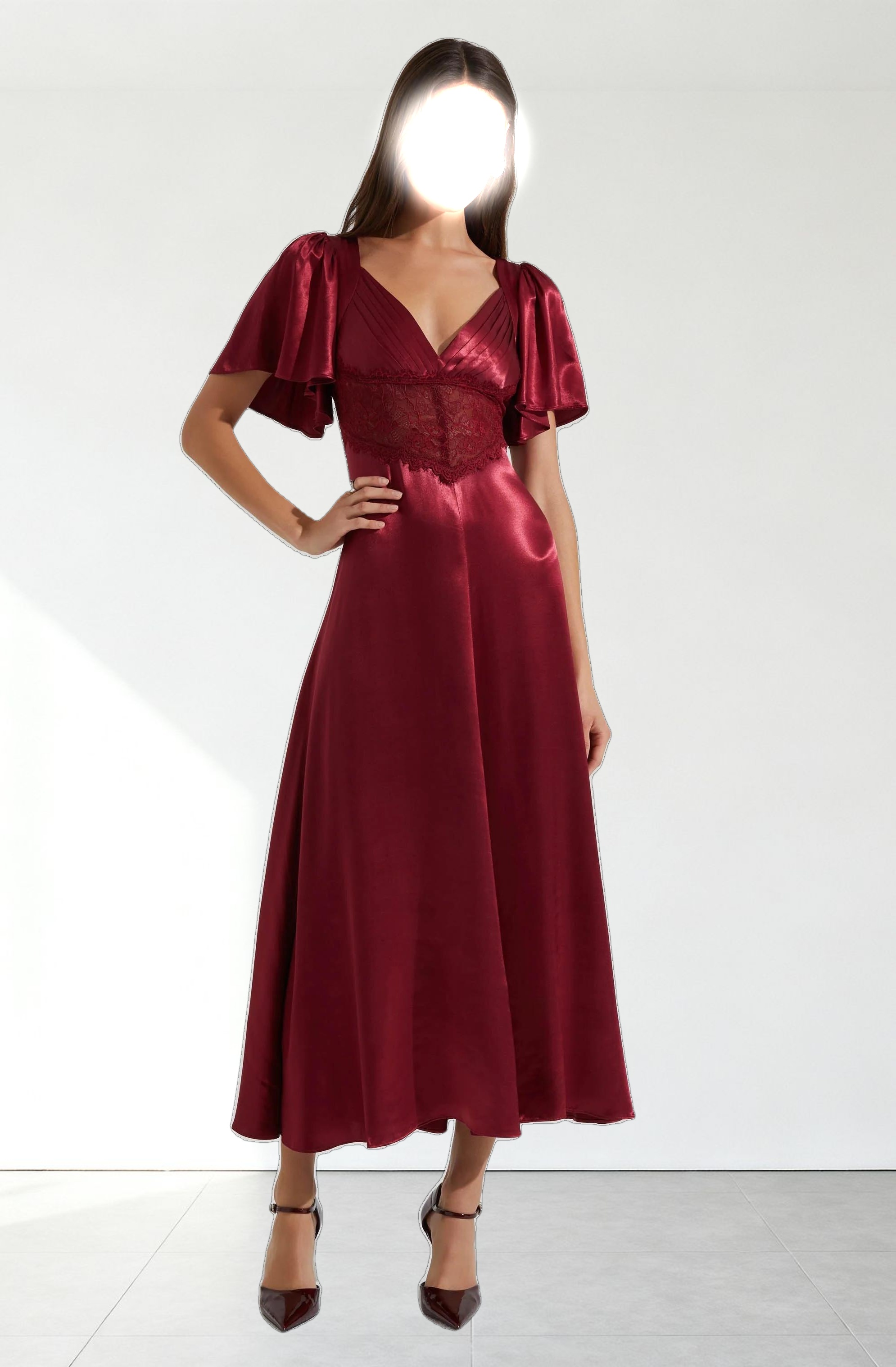 Aurelia Satin V-Neck Midi Dress