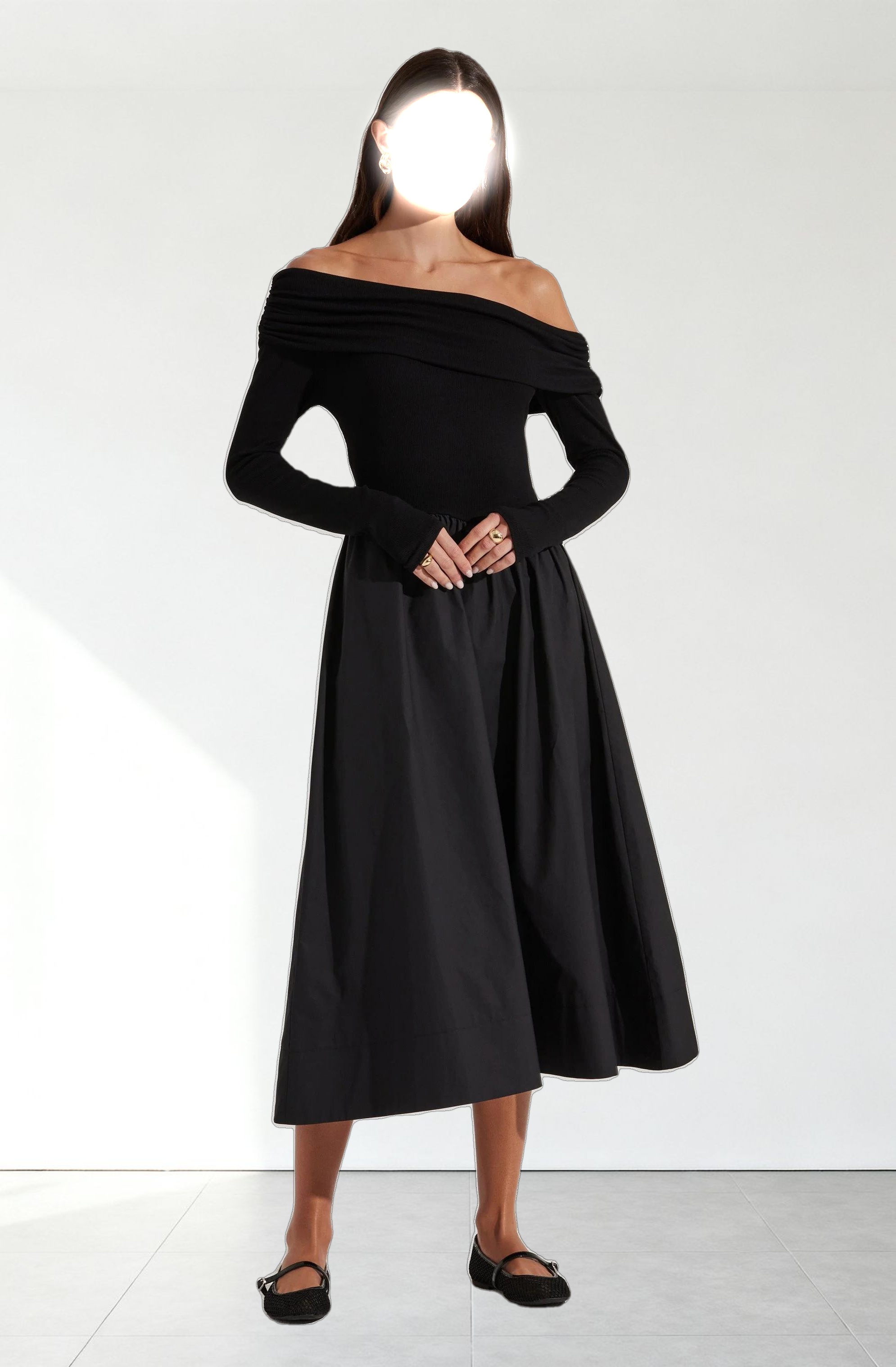 Mixed Media Off Shoulder Dress