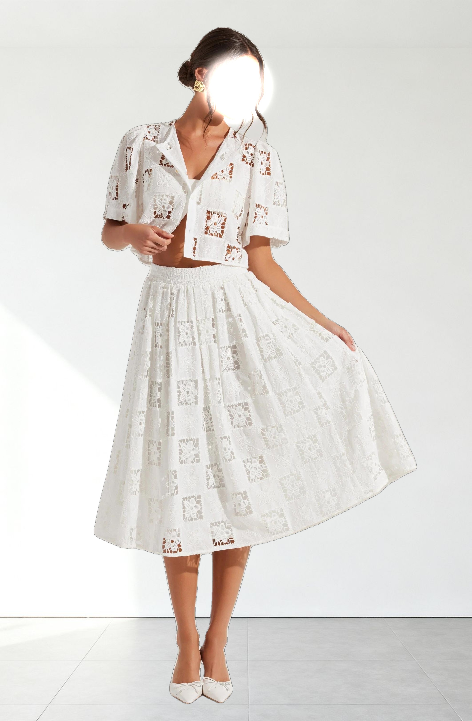 Andolina Crochet Lace Midi Skirt