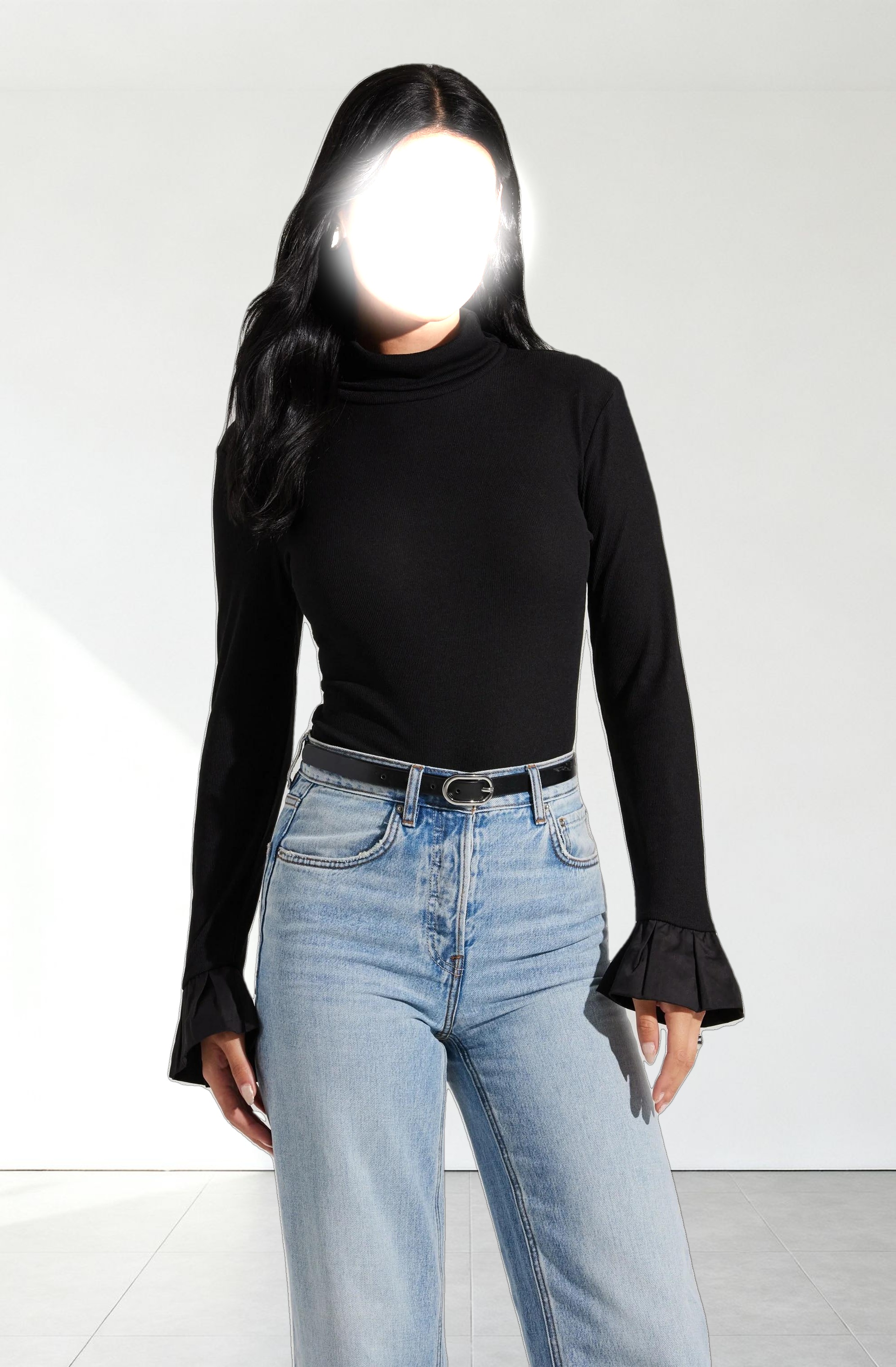 Flare Sleeve Ribbed Turtleneck