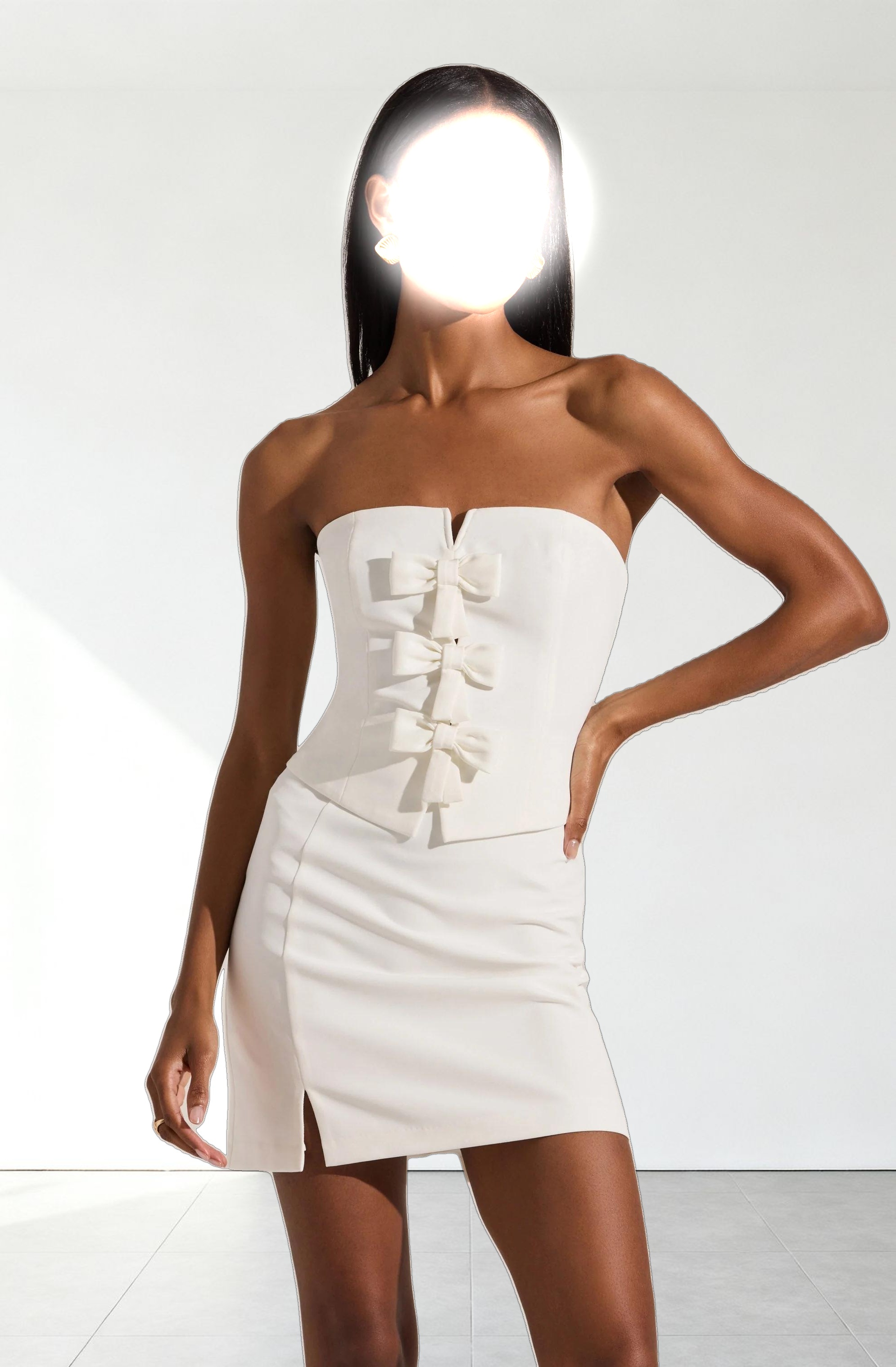 Strapless Layered Bow Mini Dress