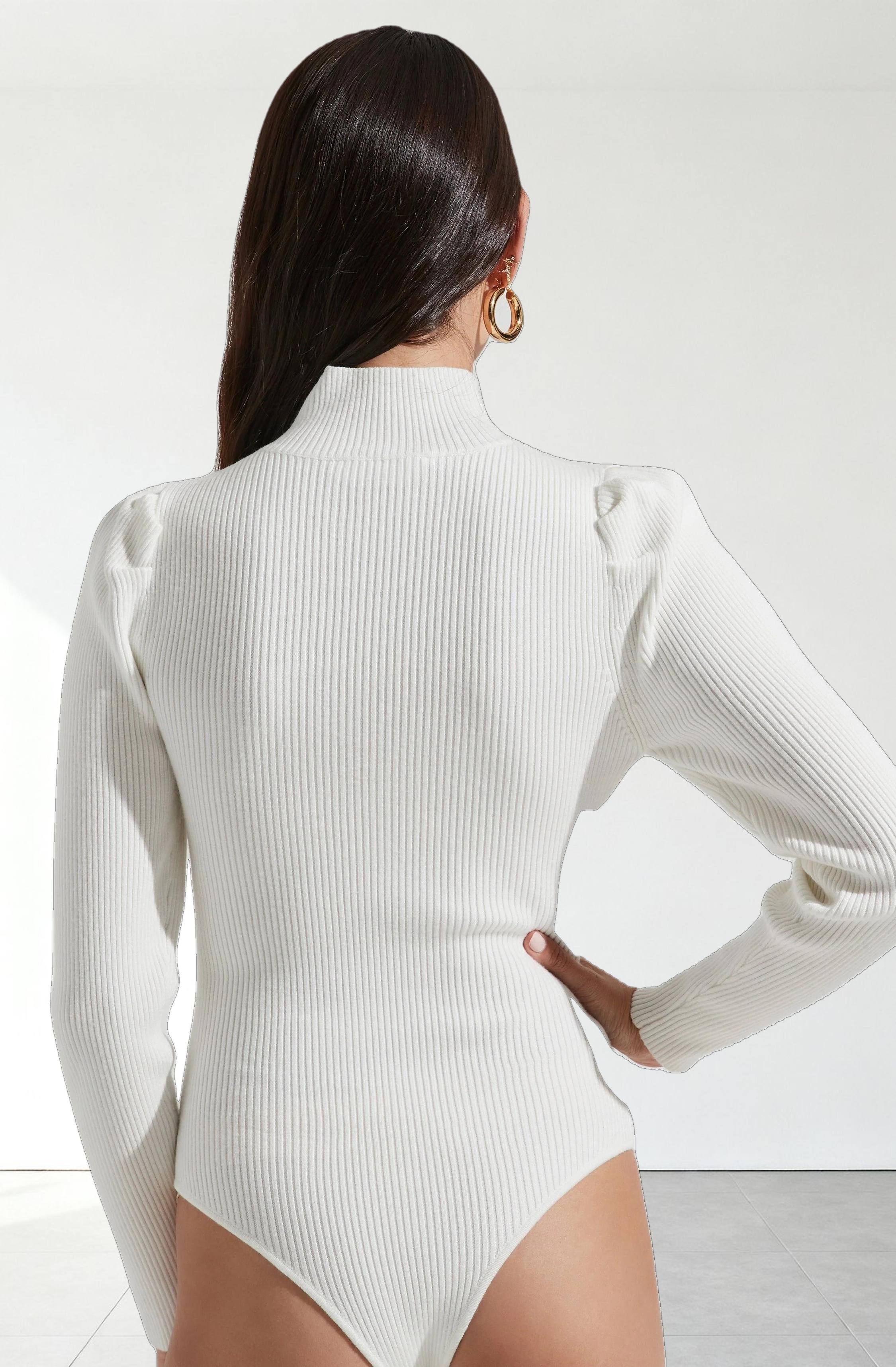 Front Cutout Long Sleeve Sweater Bodysuit