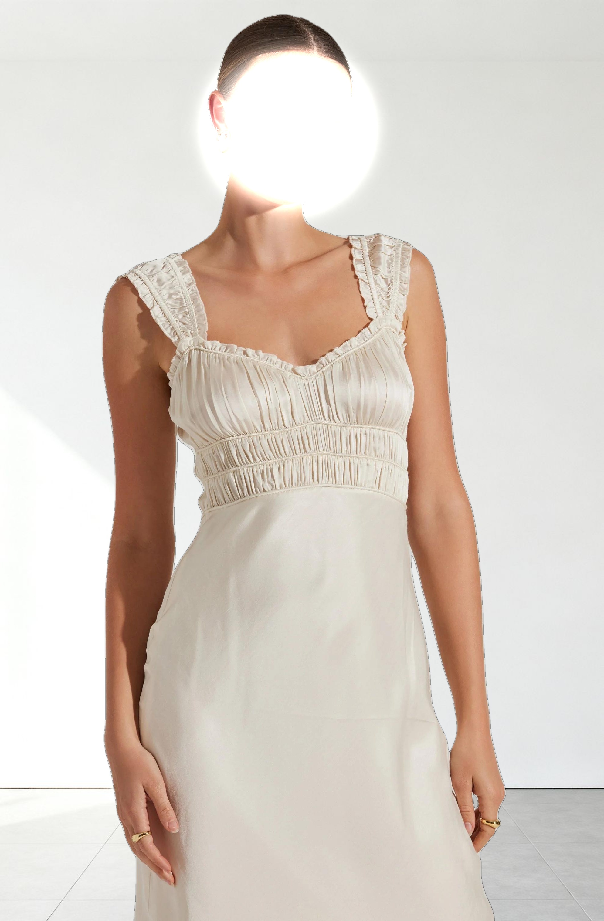 Enola Satin Smocked Midi Dress