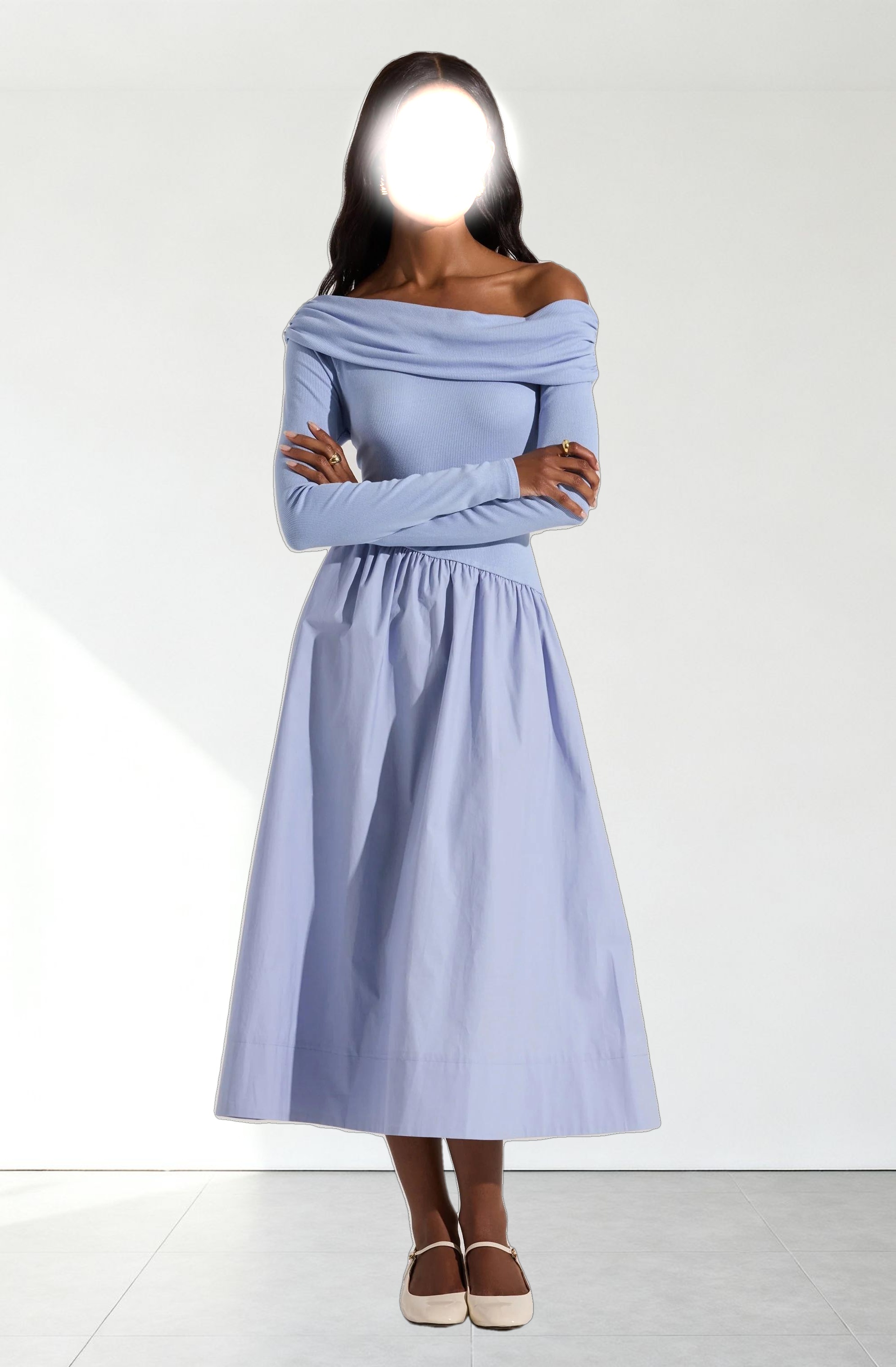 Mixed Media Off Shoulder Dress