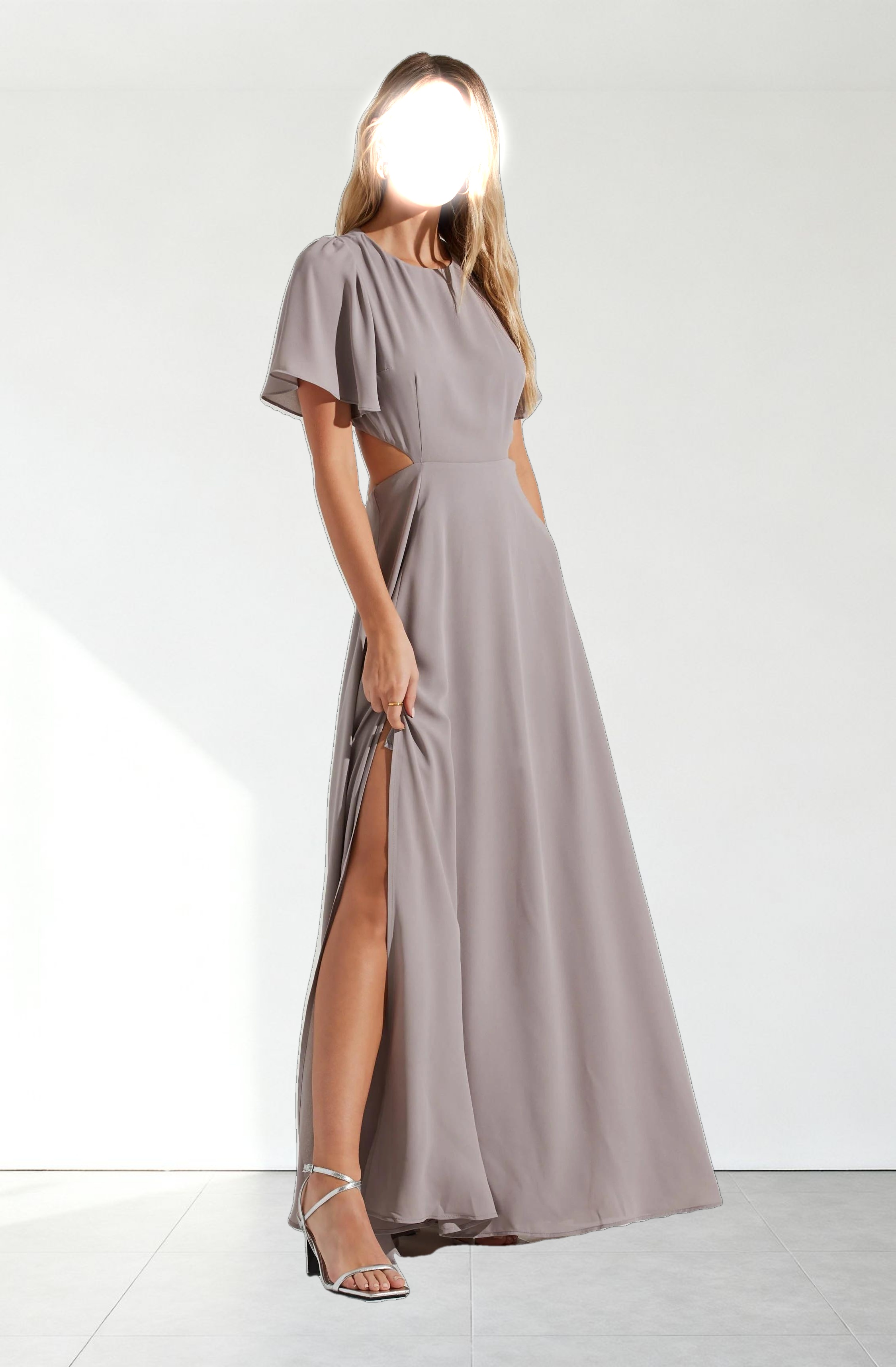 Katrina Flutter Sleeve Back Cutout Maxi Dress