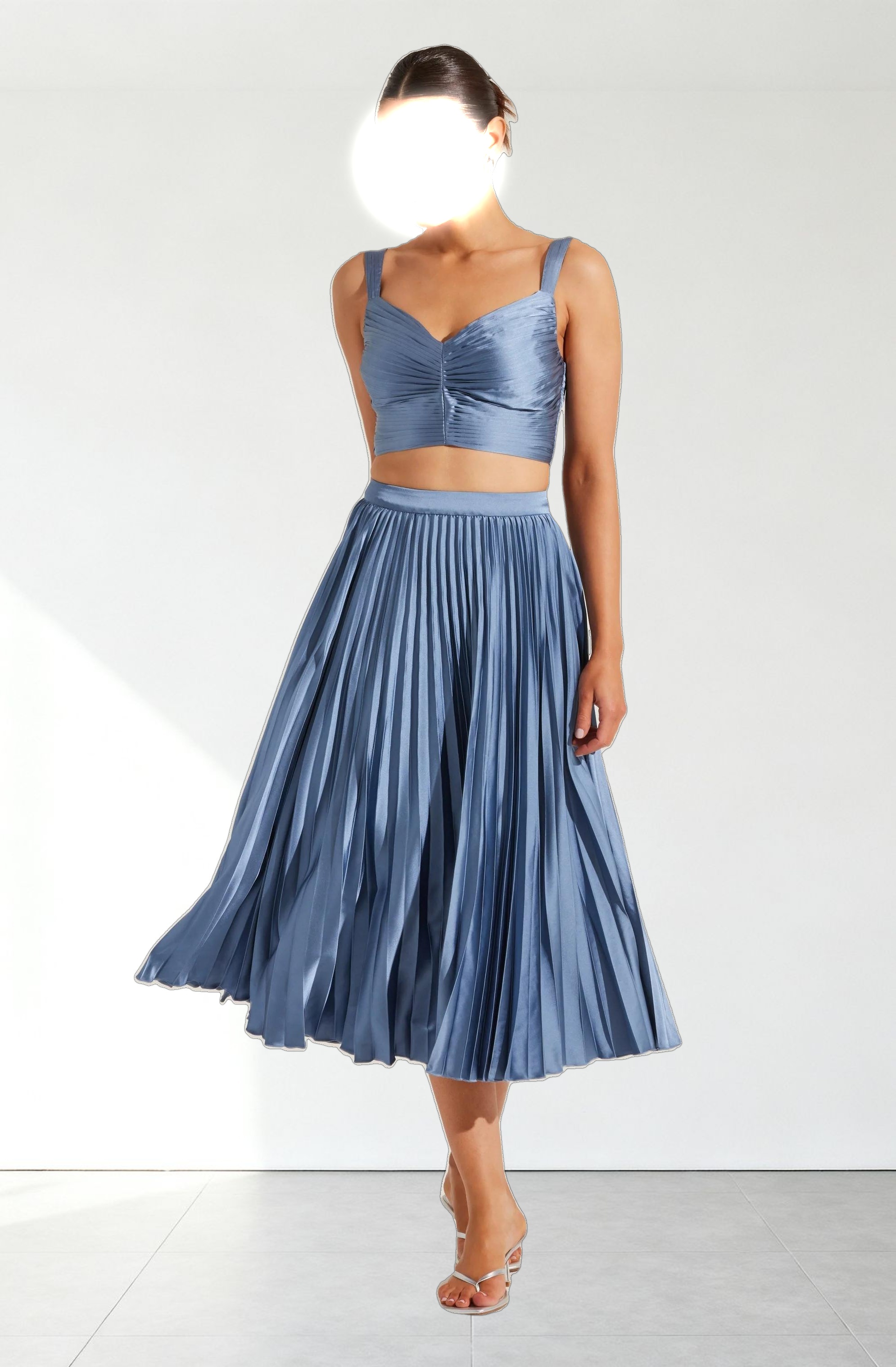 Pleated Satin Midi Skirt