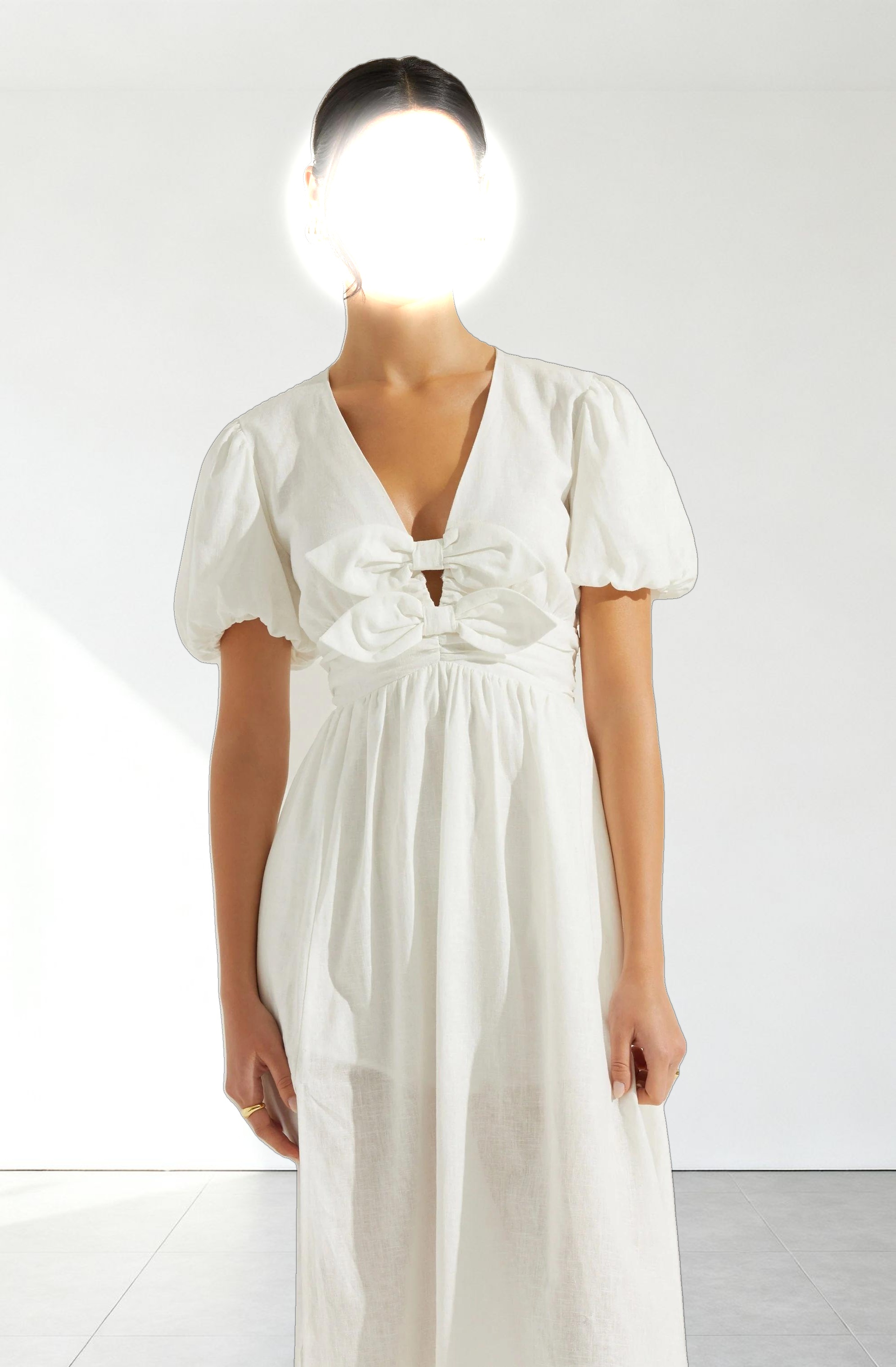 Citrine Linen Bow Front Midi Dress