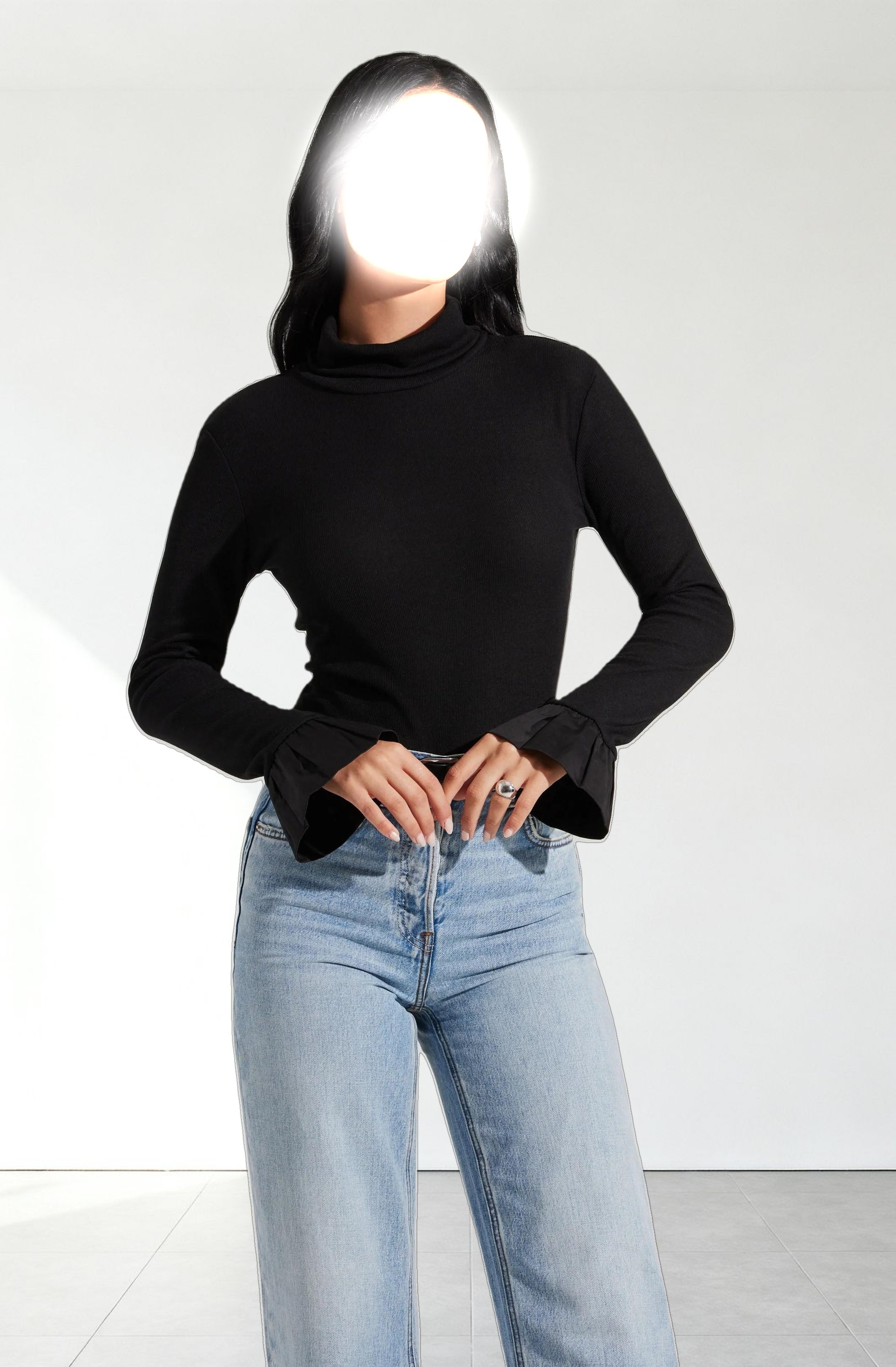 Flare Sleeve Ribbed Turtleneck