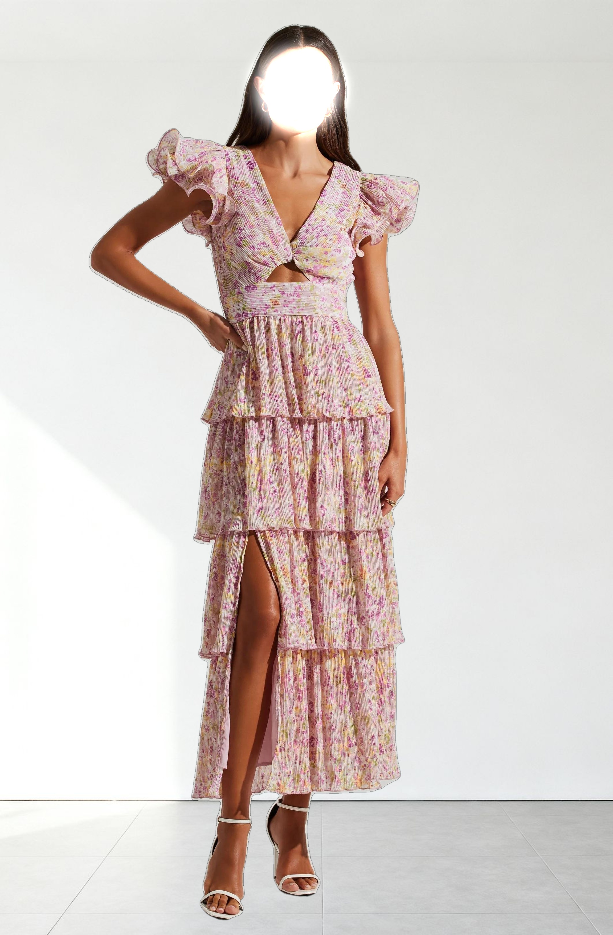 Emporia Floral Pleated Tiered Midi Dress