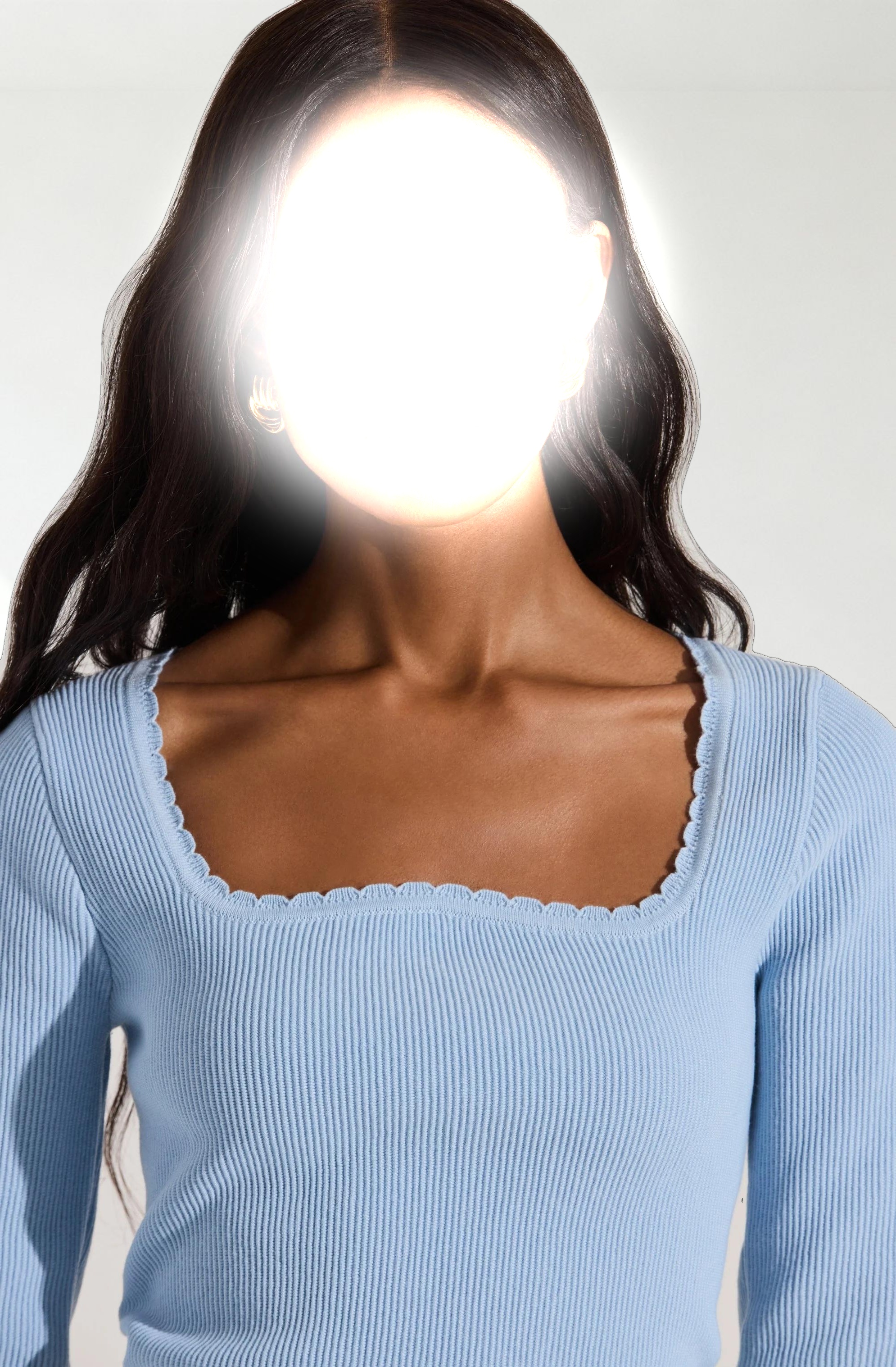 Scallop Trim Ribbed Knit Top