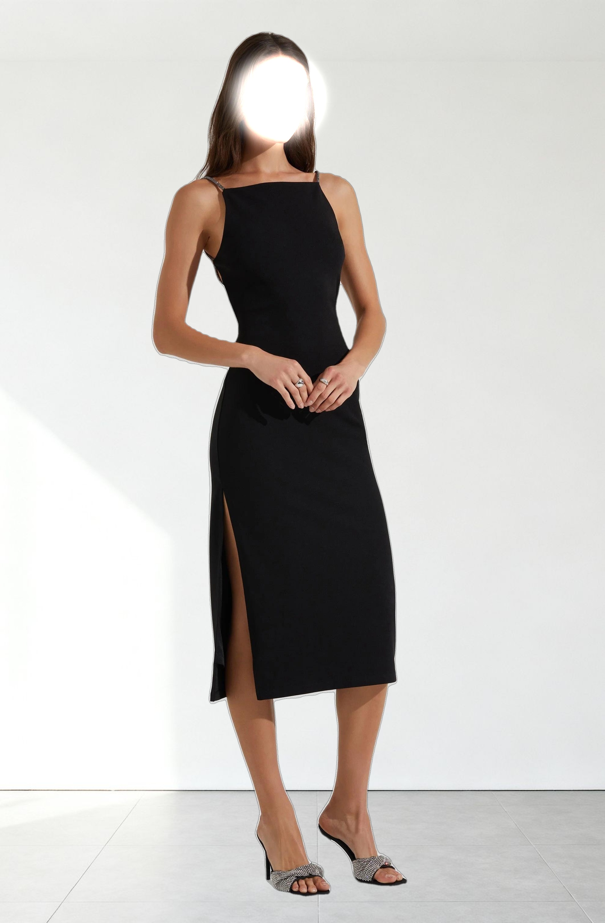 Elizsa Rhinestone Strap Midi Dress