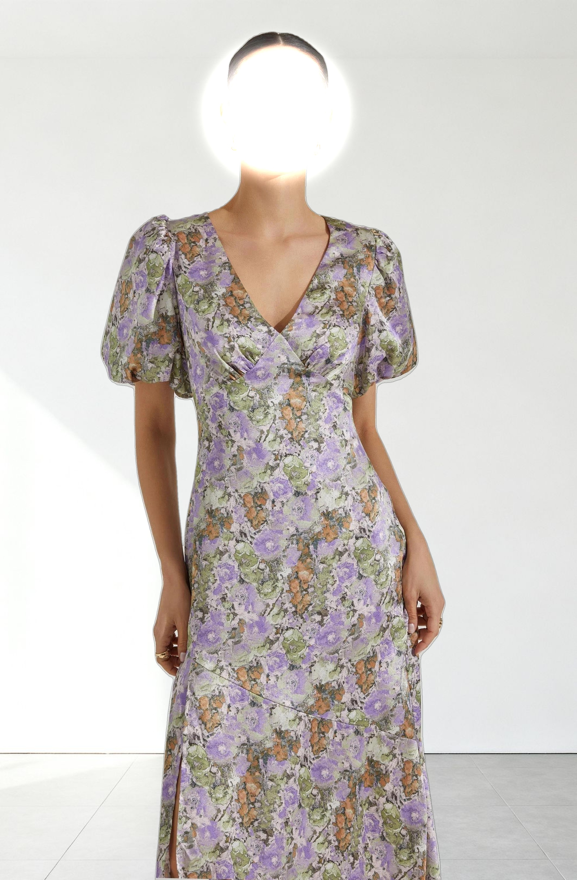 Satin Puff Sleeve Dress