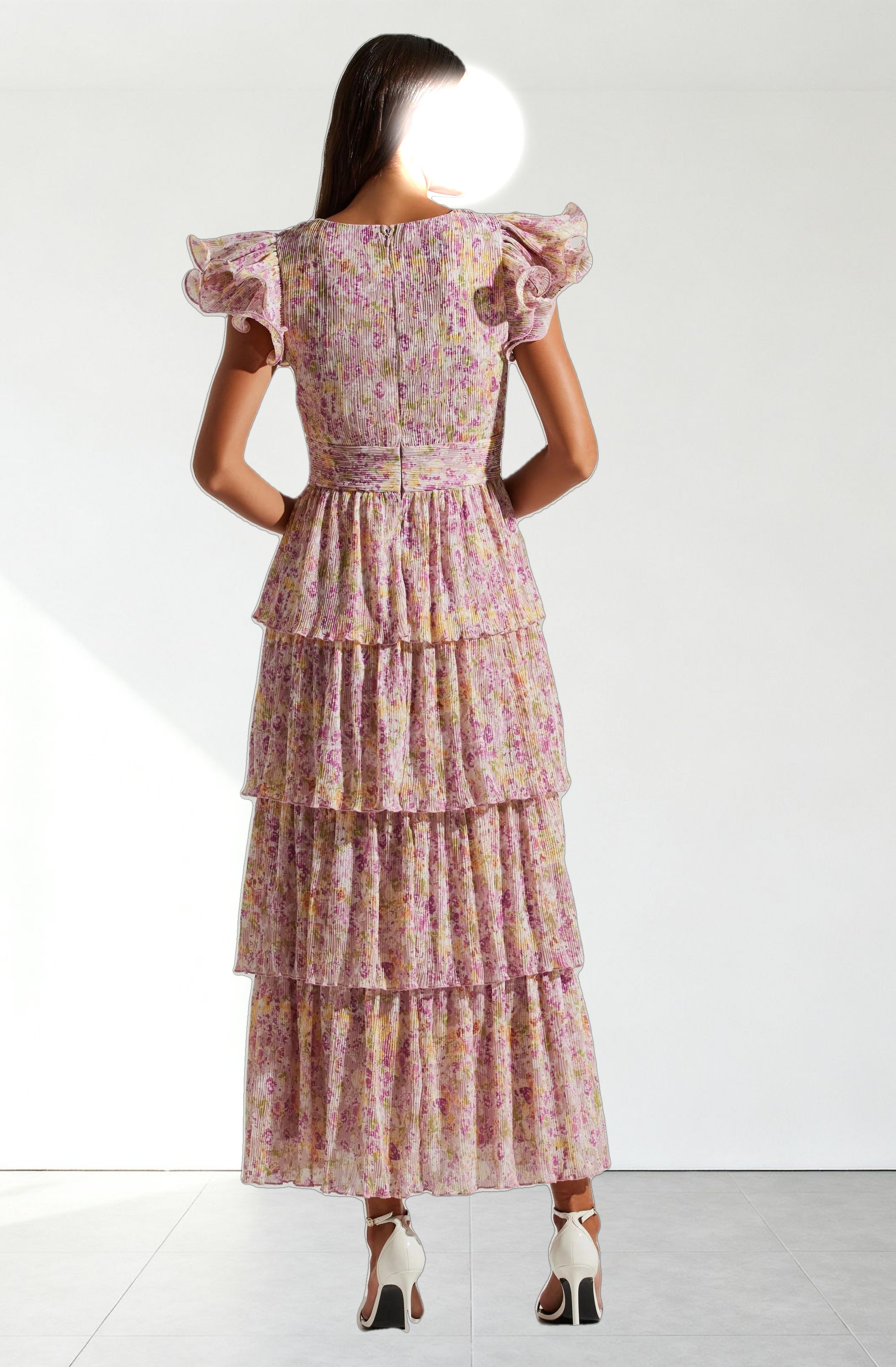 Emporia Floral Pleated Tiered Midi Dress
