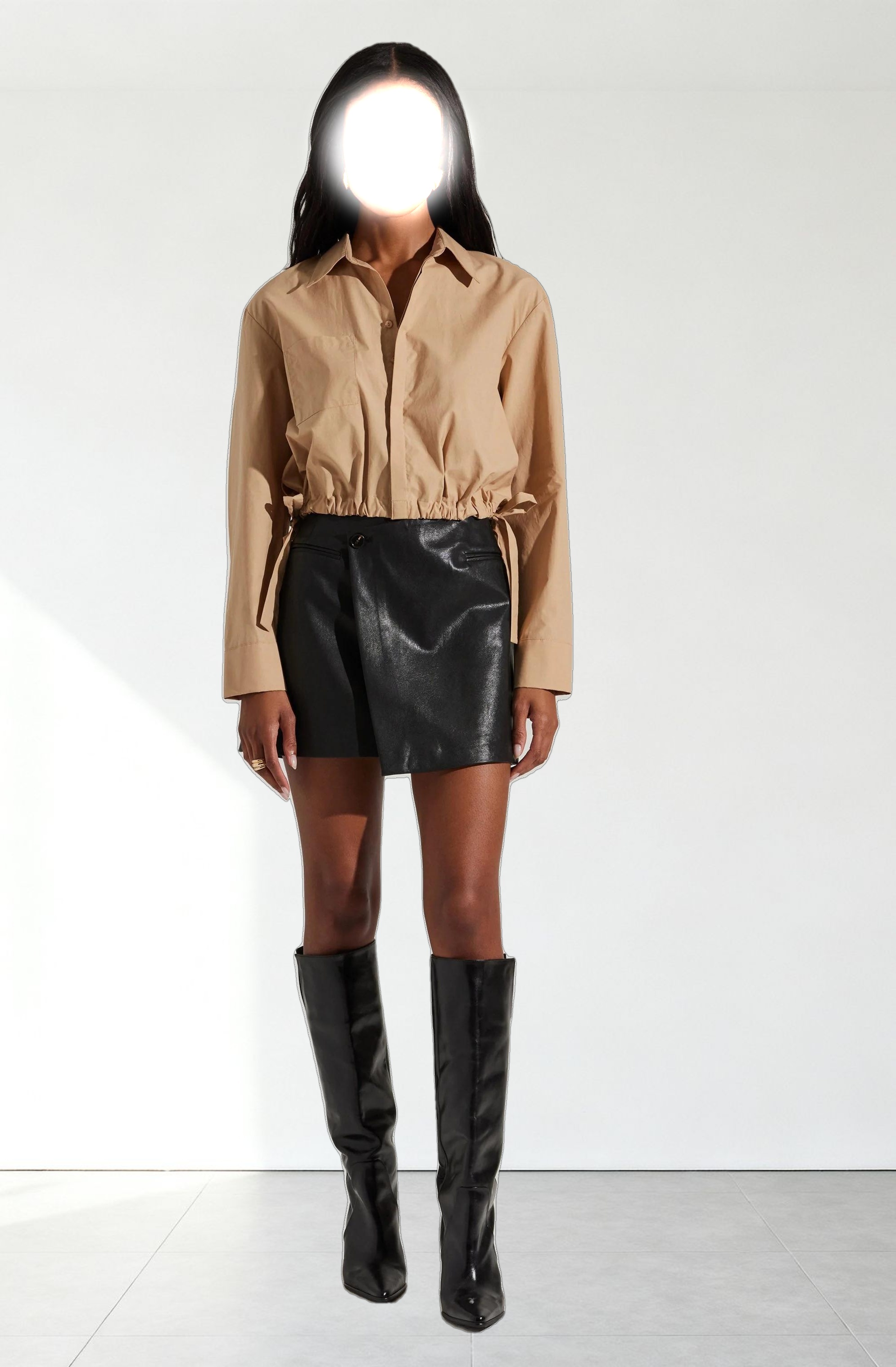 Cyril Cinch Waist Button-Up Top