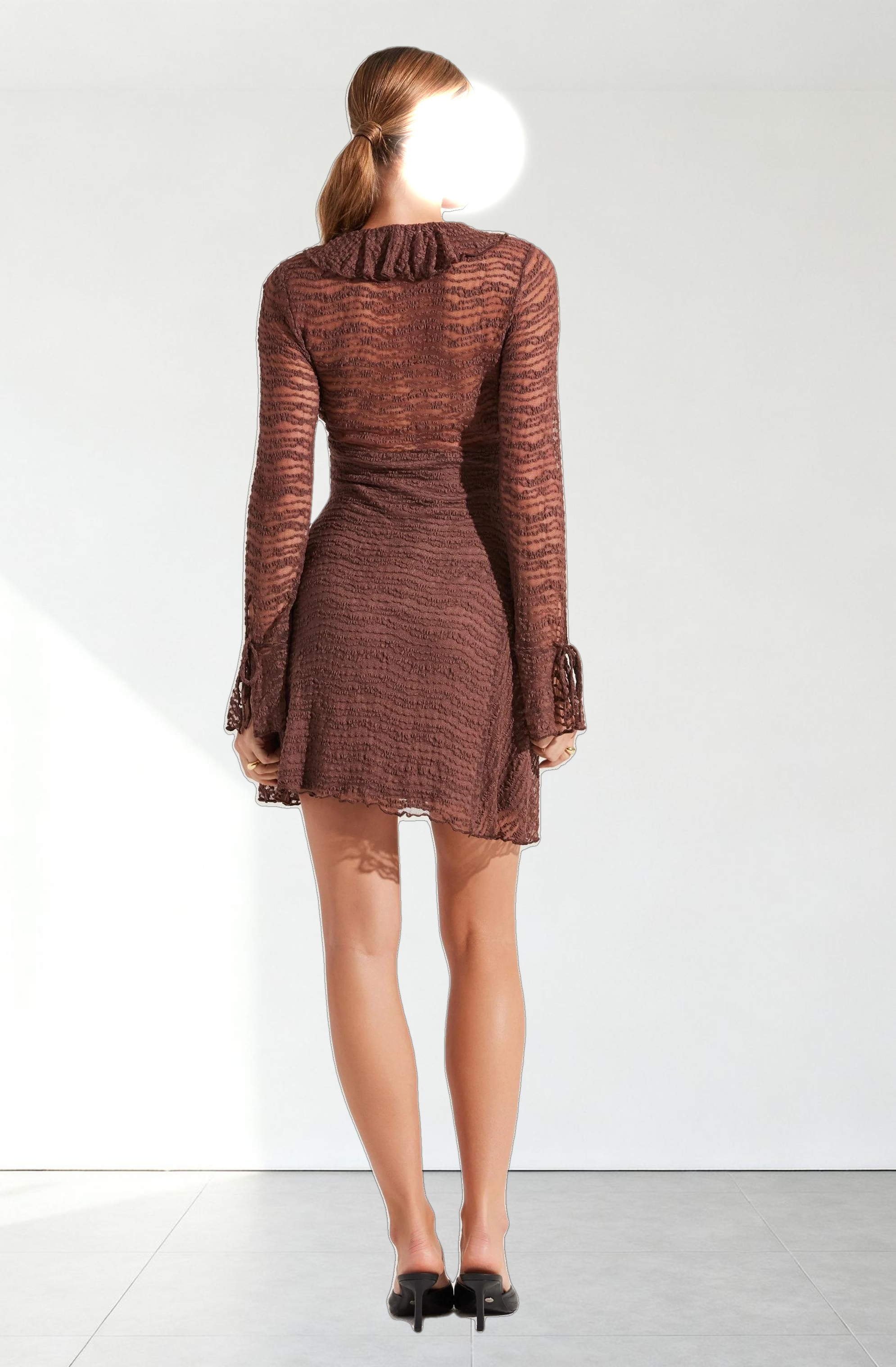 Ruffle V-Neck Lace Mini Dress