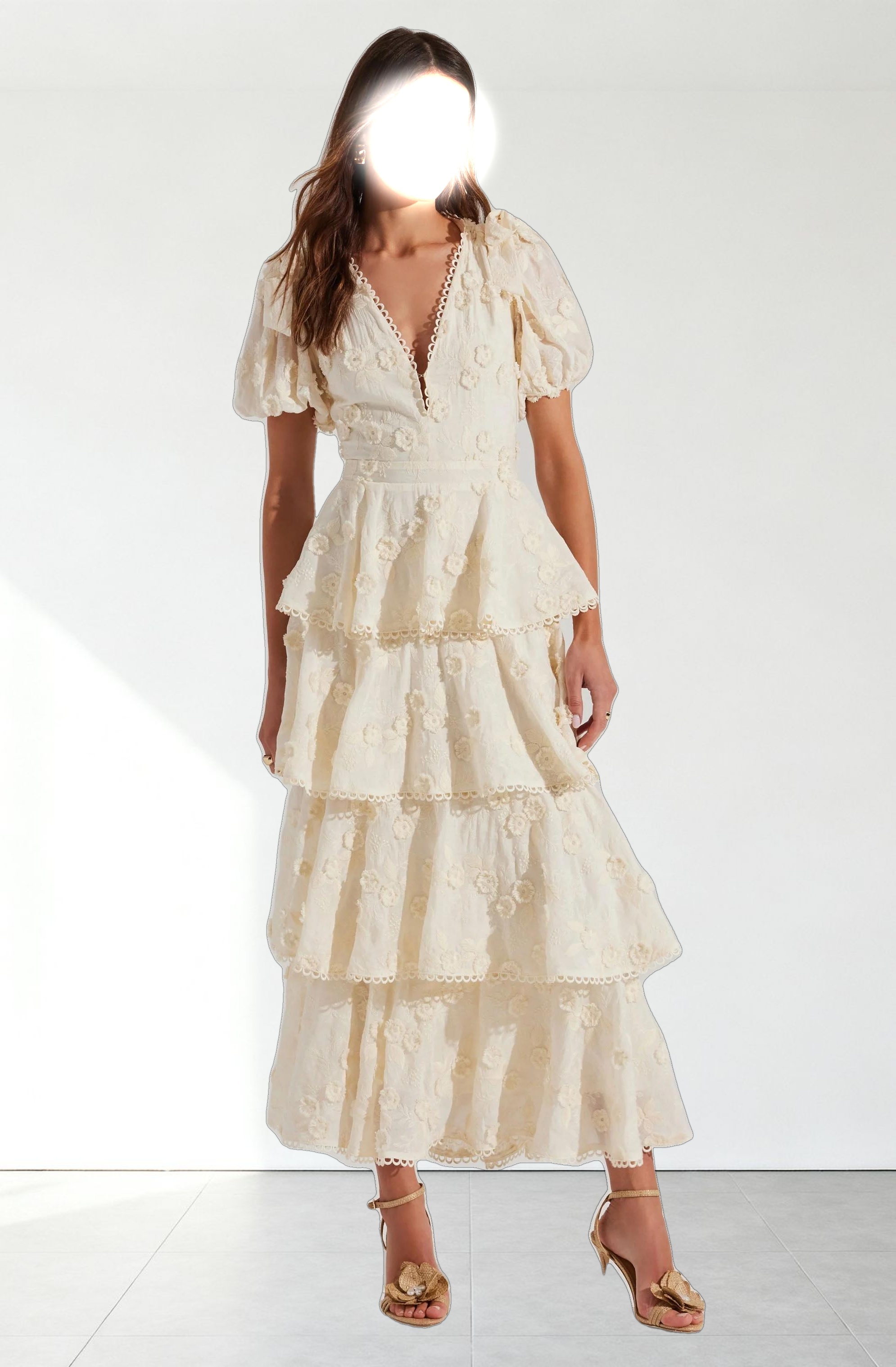Arianell Embroidered Floral Tiered Dress