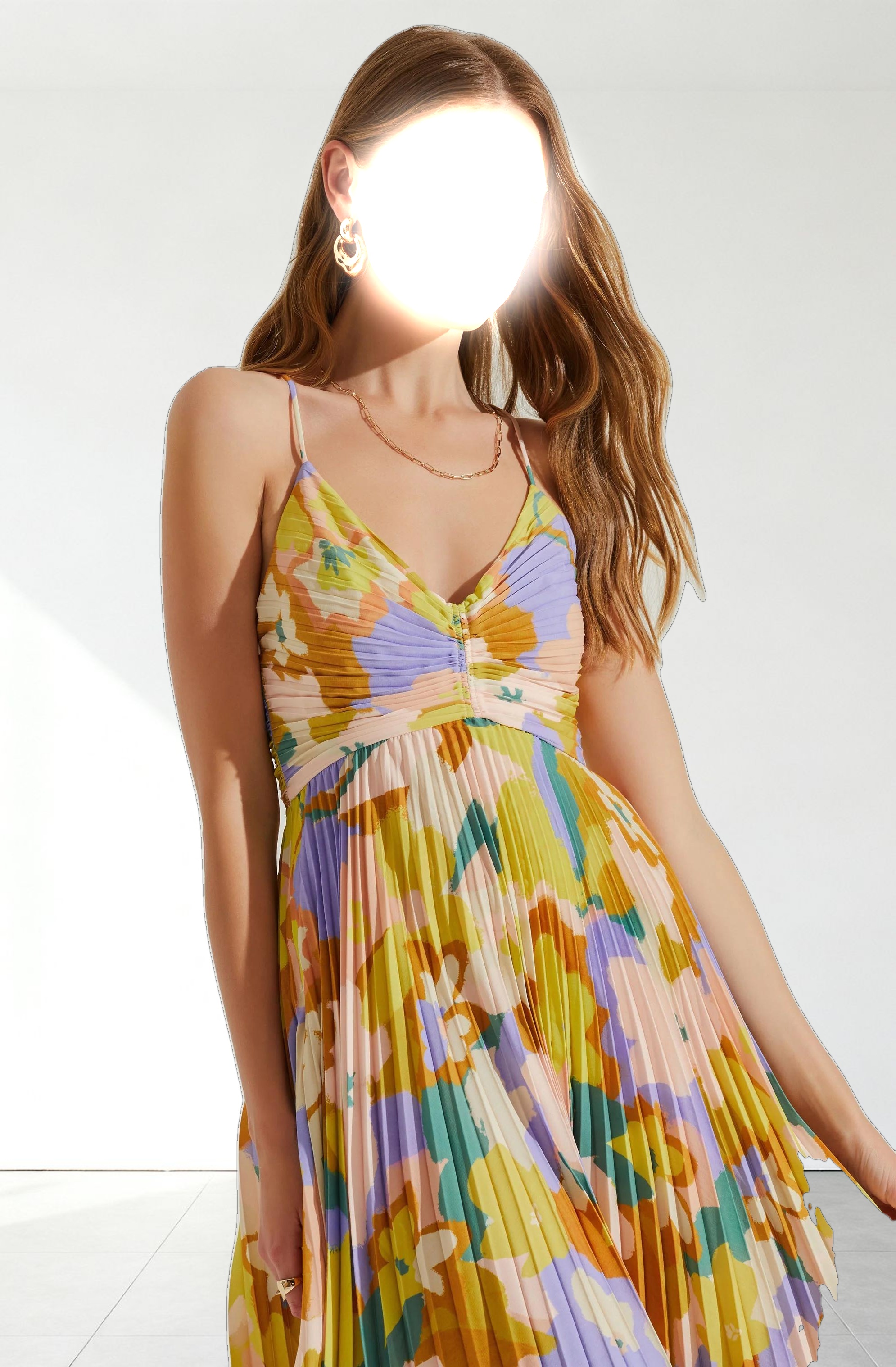 Blythe Floral Plisse Midi Dress