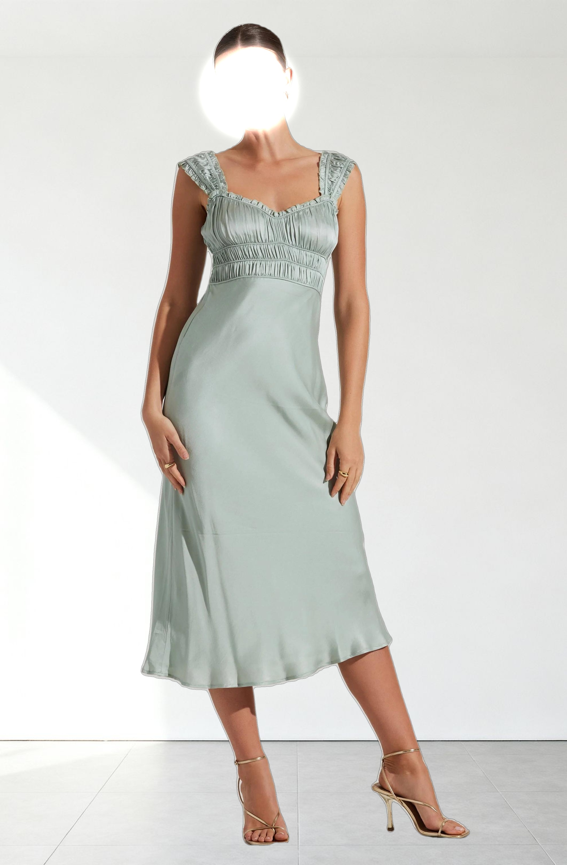 Enola Satin Smocked Midi Dress