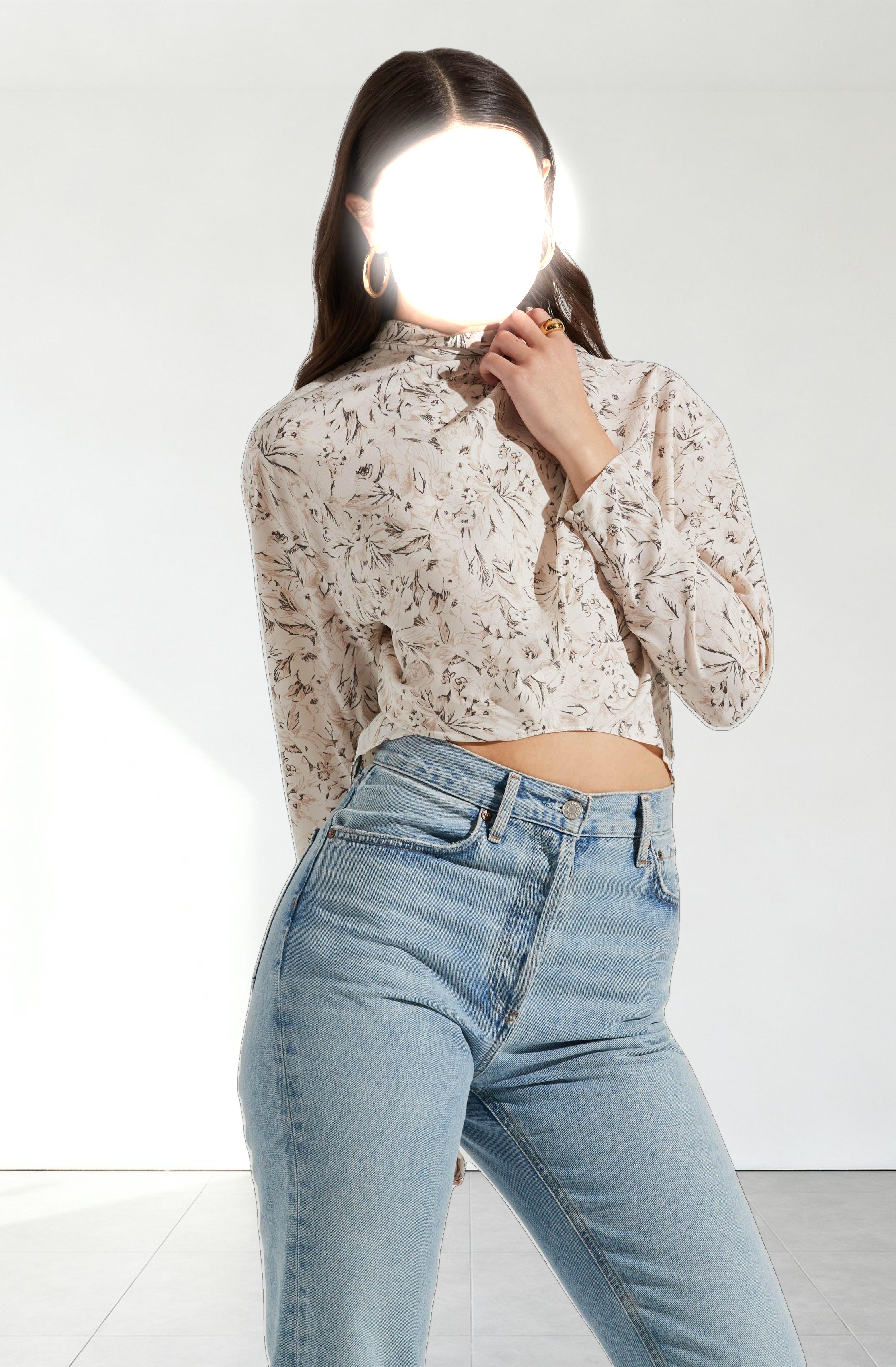 Long Sleeve Drape Tie Back Neck Back Top