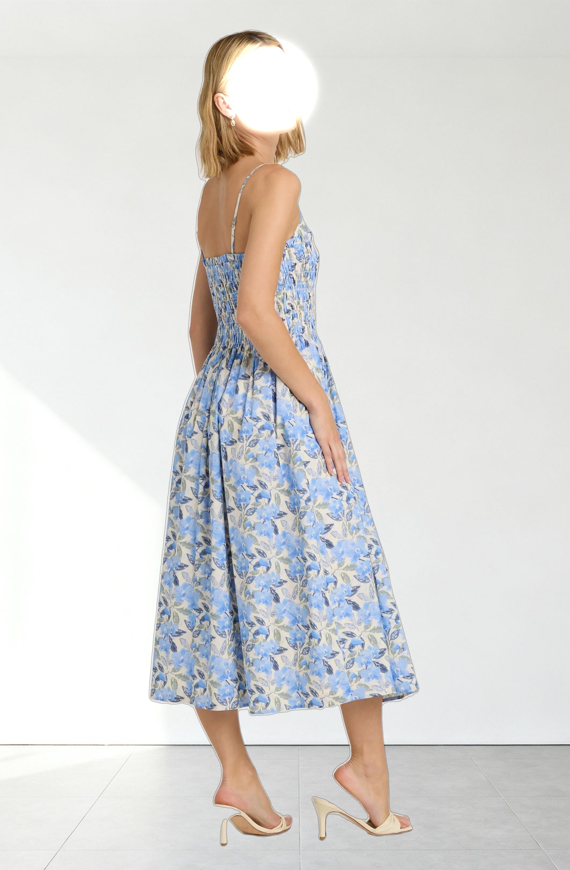 Smocked Floral Midi Dress