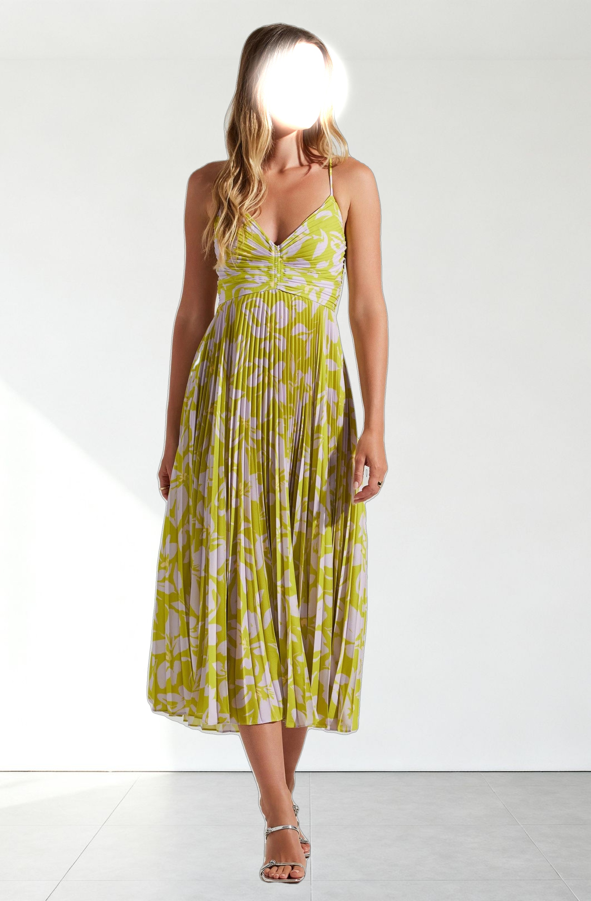 Blythe Floral Plisse Midi Dress