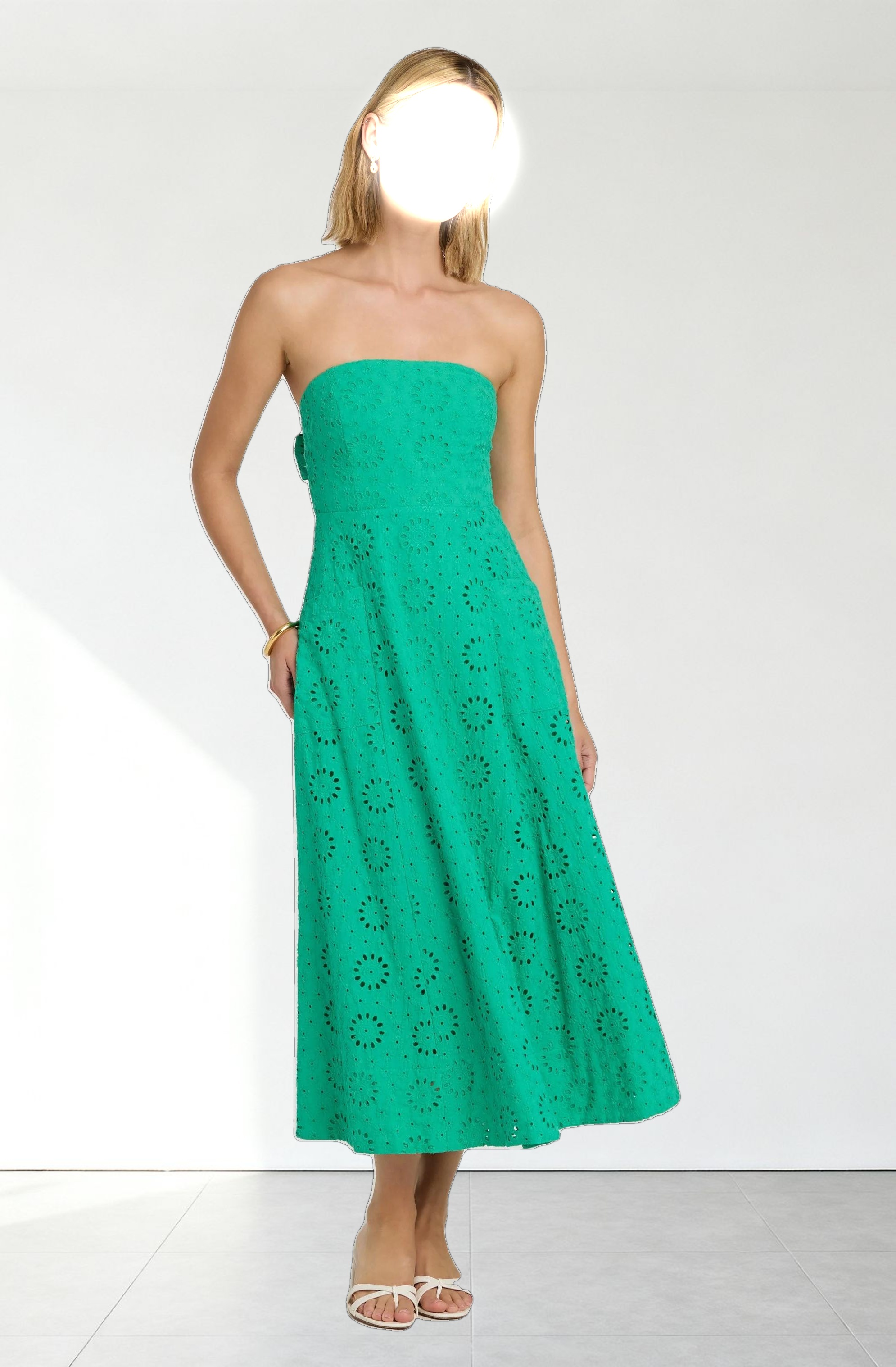 Eyelet Strapless Midi Dress