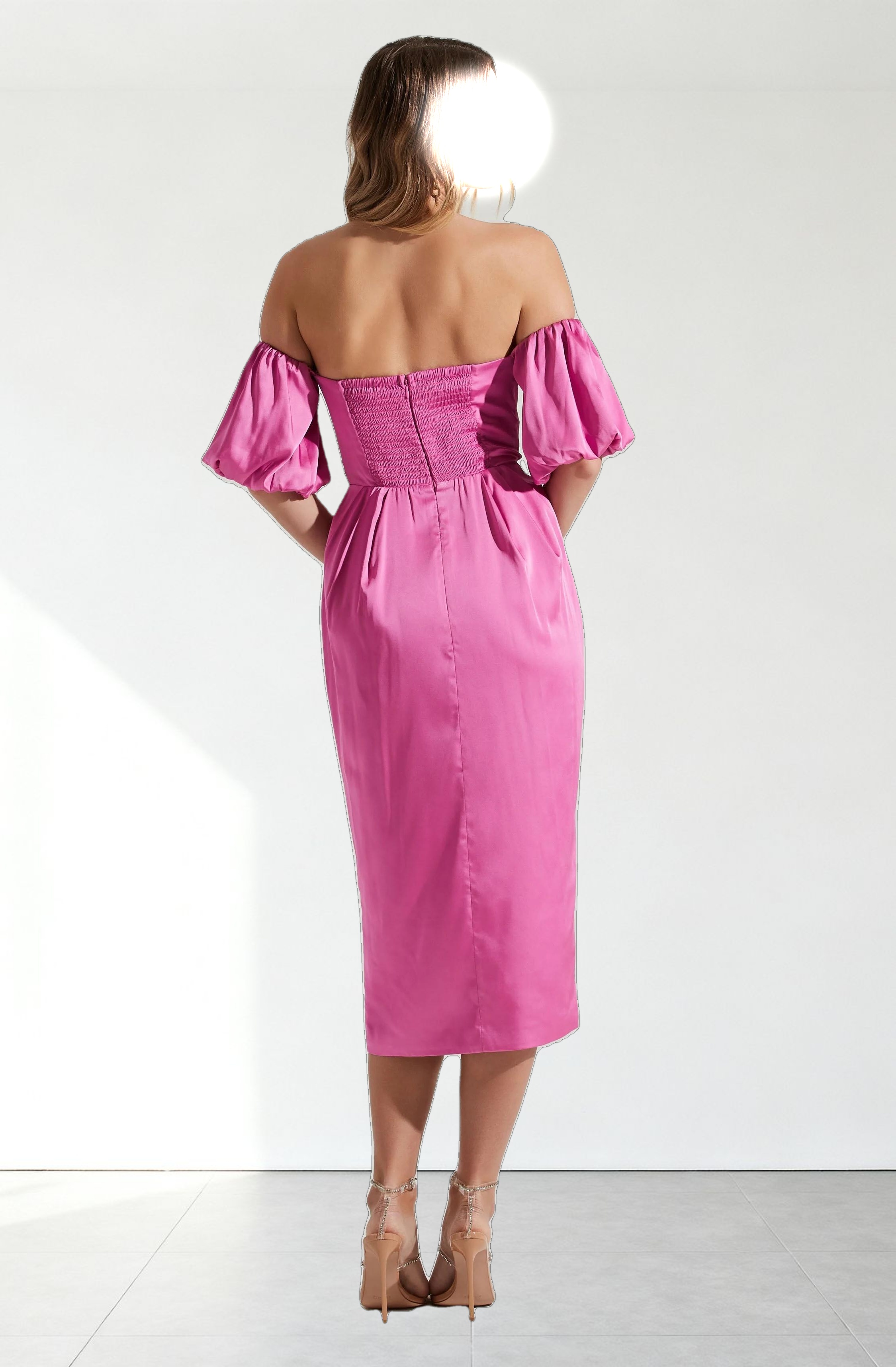 Zurina Off Shoulder Puff Sleeve Midi Dress