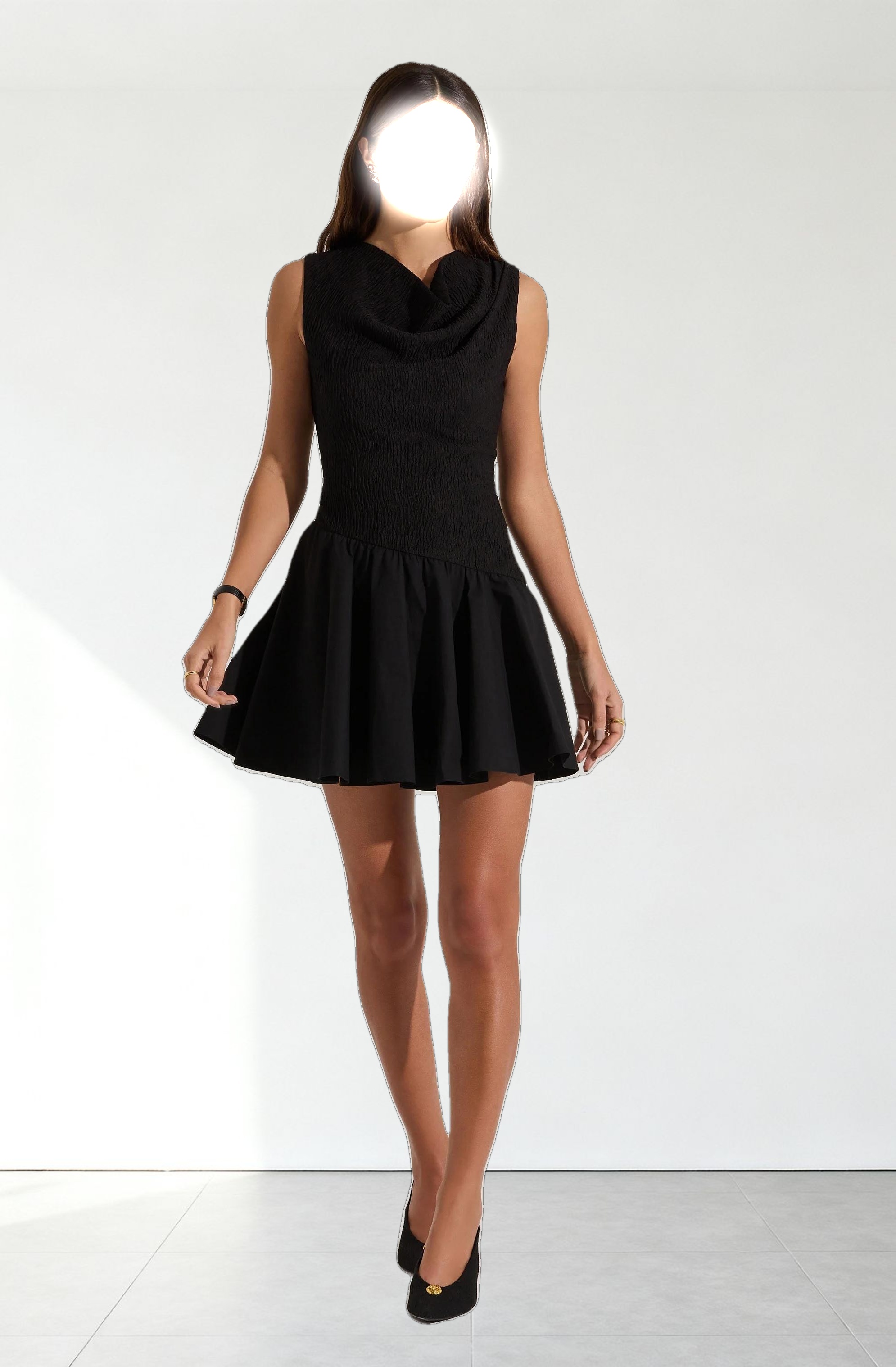 Cowl Neck Mixed Media Mini Dress