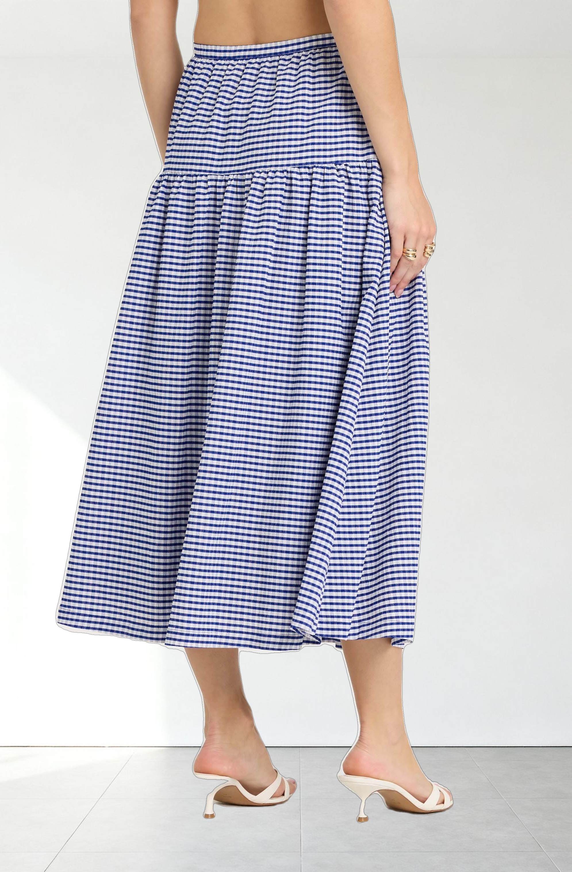 Drop Waist Gingham Midi Skirt